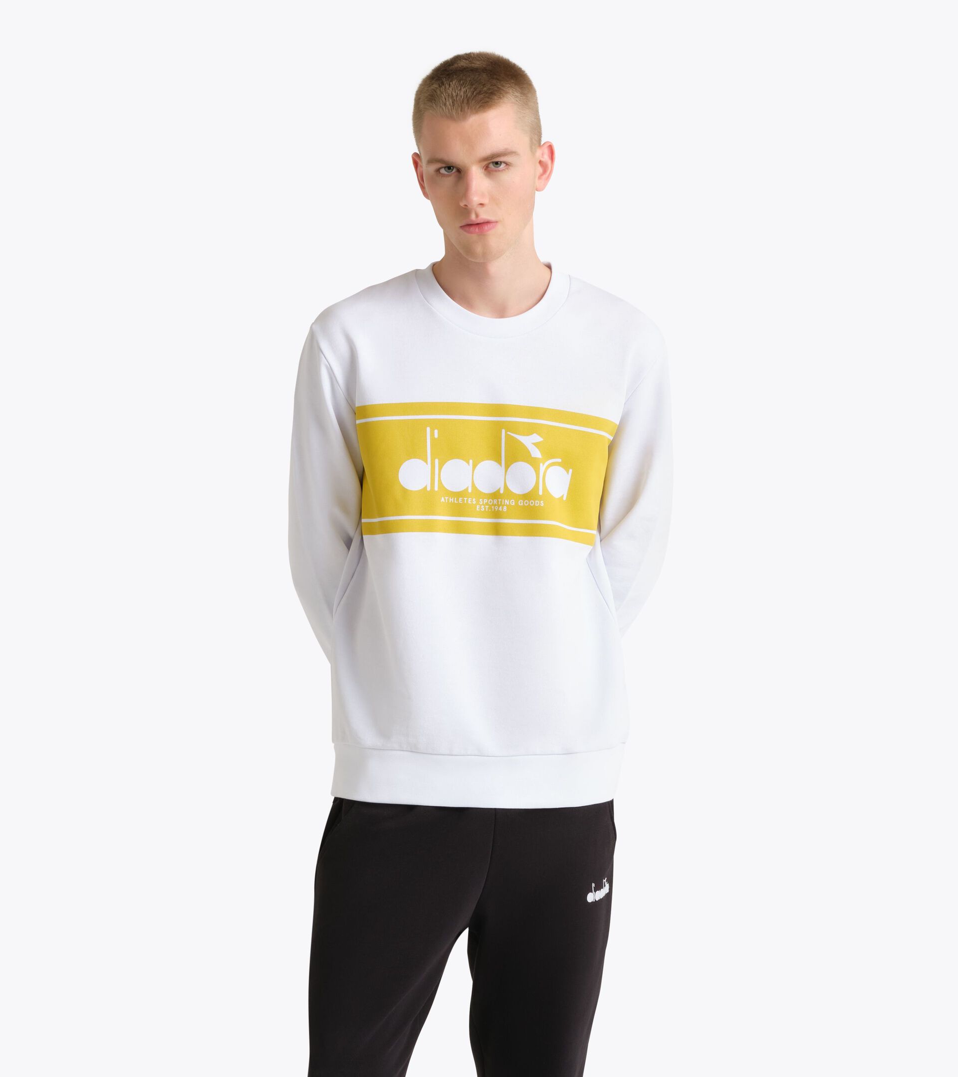 Sweat-shirt ras de cou en coton - Genre neutre SWEATSHIRT CREW LOGO JAUNE D OEUF - Diadora