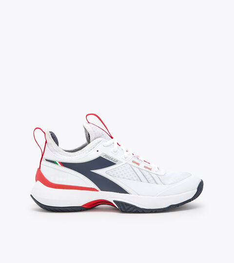 Tennis shoes for hard surfaces or clay courts - Men FINALE AG WHITE/BLUE CORSAIR/FIERY RED - Diadora