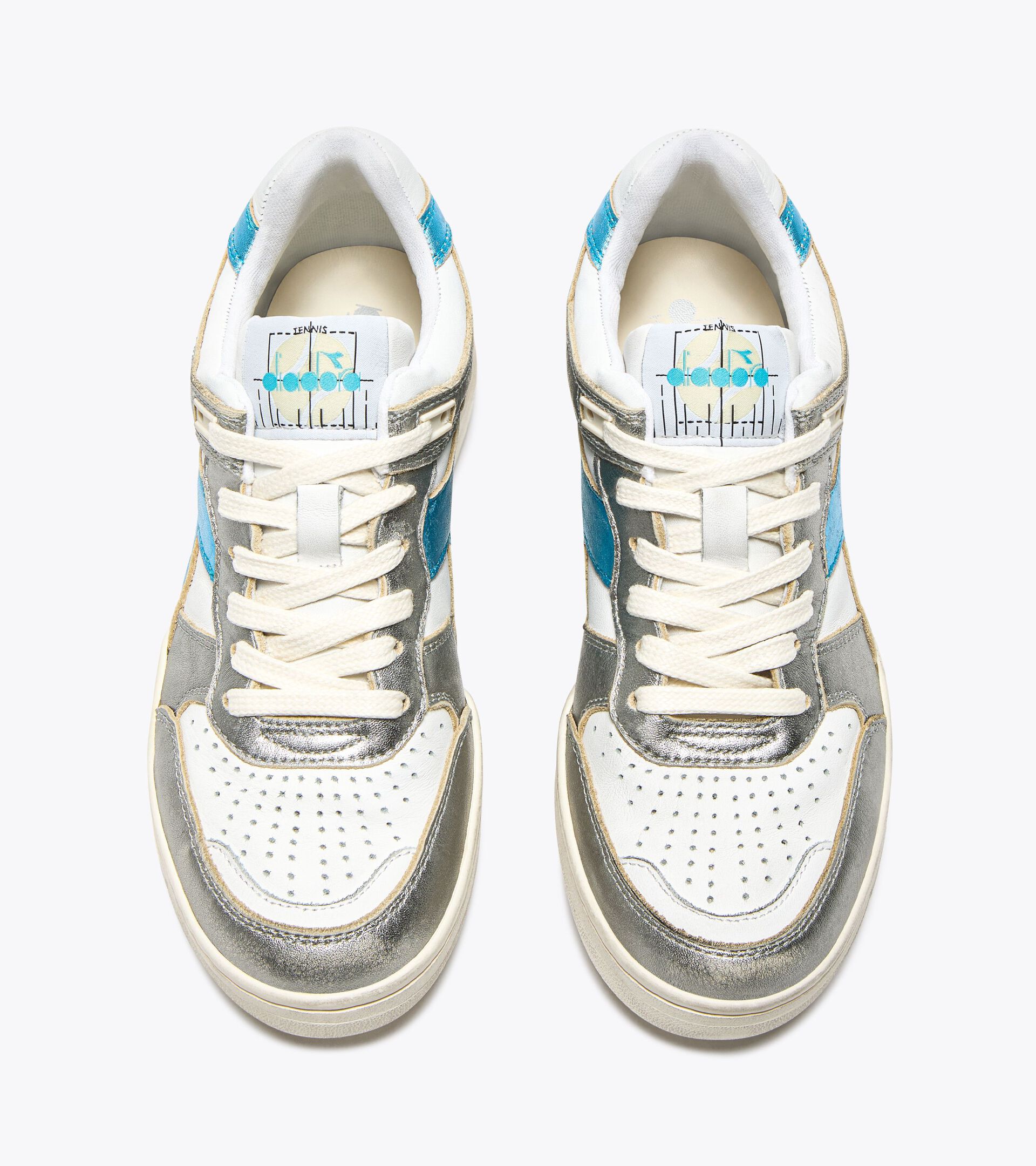 Heritage leather sneaker - Women’s B.560 METALLIC MIX WN WHITE/SILVER/AQUAMARINE - Diadora