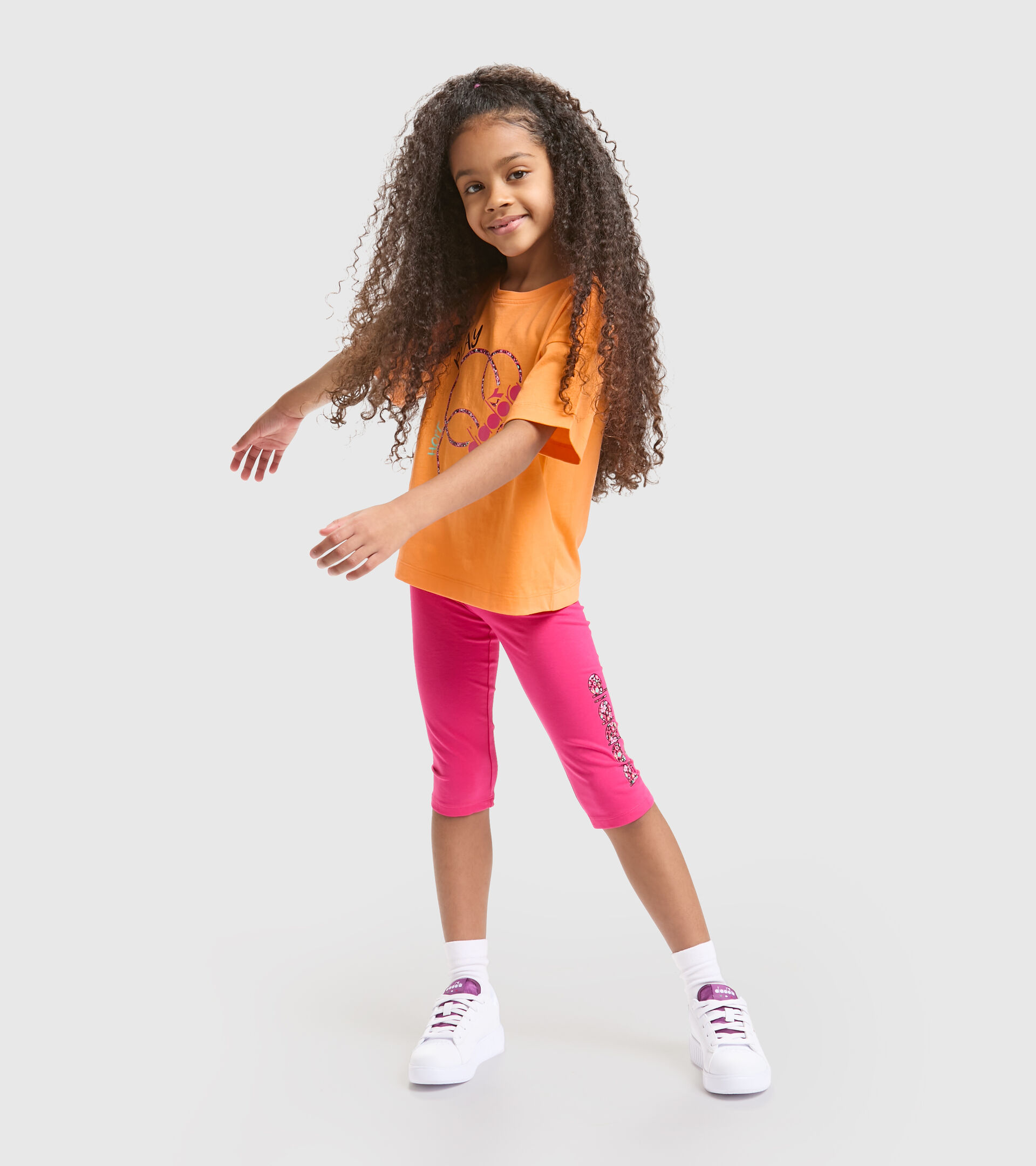 Stretchy T-shirt and shorts set - Girls JG.SET HOOPS PAPAYA - Diadora