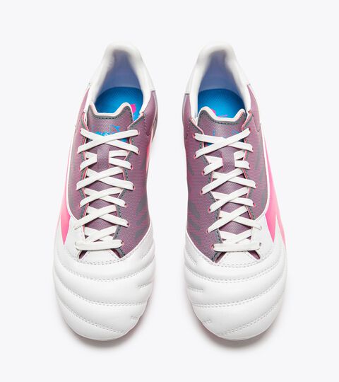 BRASIL ELITE VELOCE GR LPU, WHT/PINK FLUO/BLUE FLUO Calcio boots for firm grounds - Men BRASIL ELITE VELOCE GR LPU WHT/PINK FLUO/BLUE FLUO - Diadora