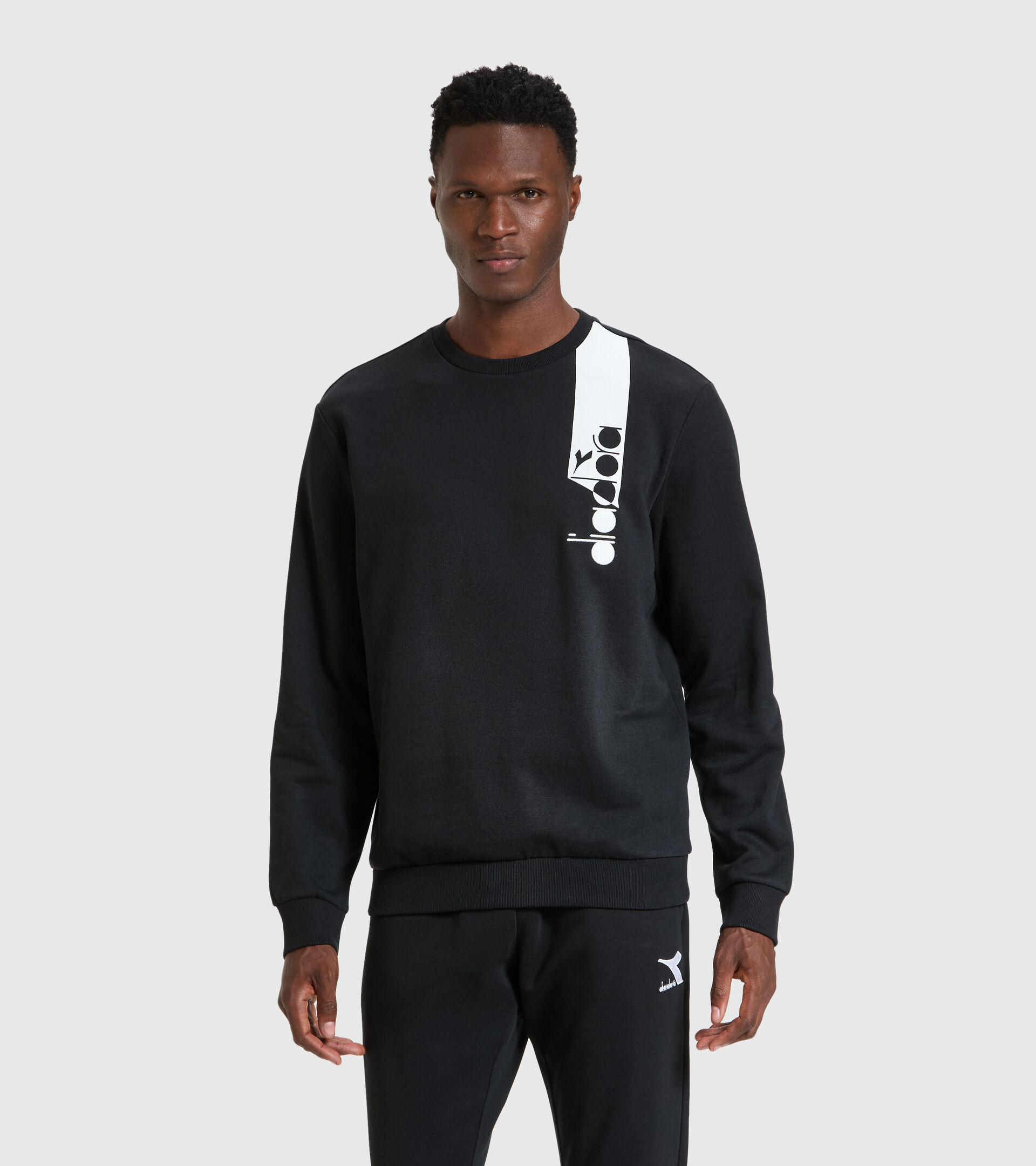 Crew-neck sweatshirt - Unisex SWEATSHIRT CREW ICON DARK SMOKE/WHITE/BLUE FLUO - Diadora