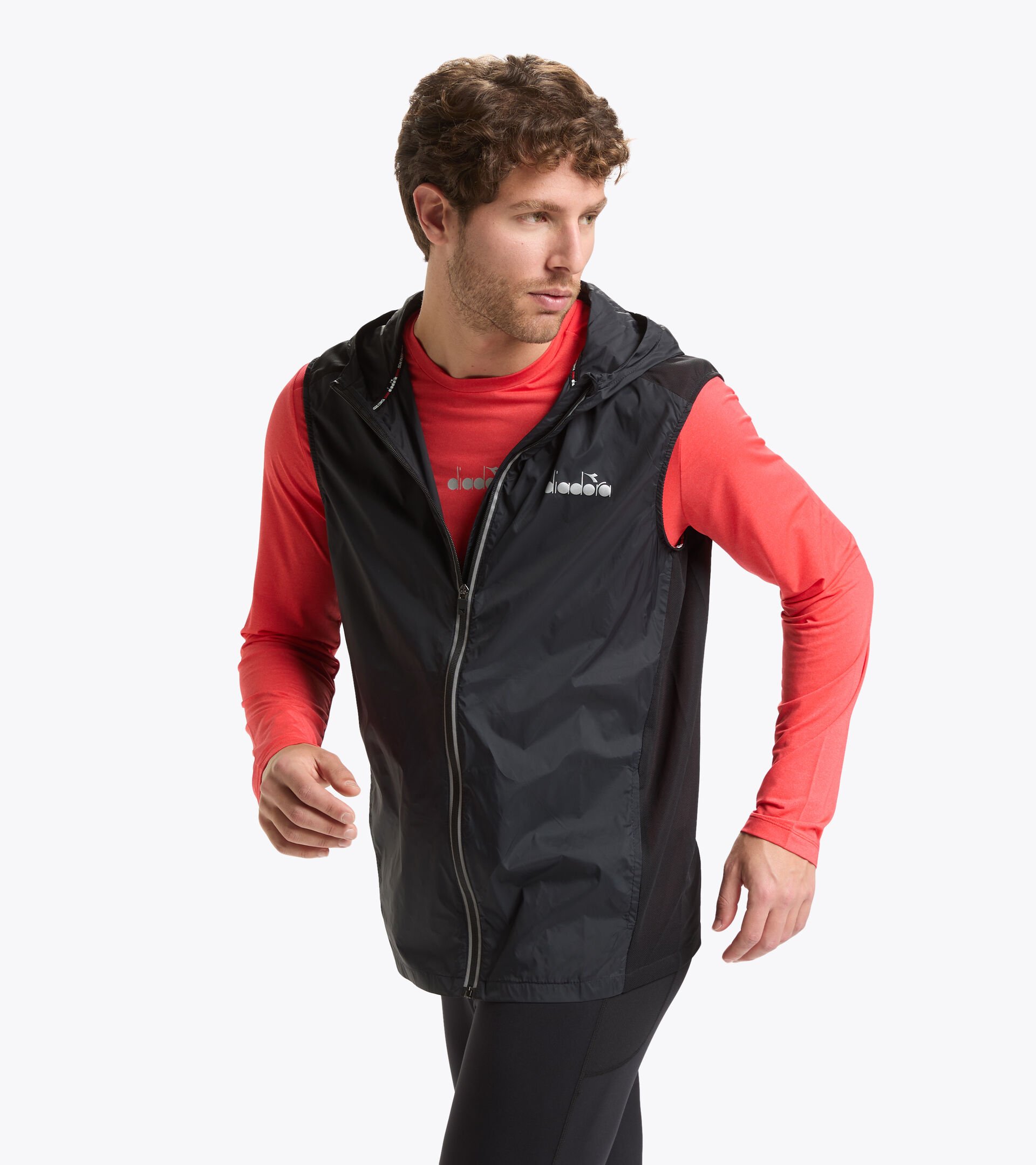 Multi-layered sleeveless vest - Men MULTILAYER VEST BE ONE BLACK/FIERY RED - Diadora