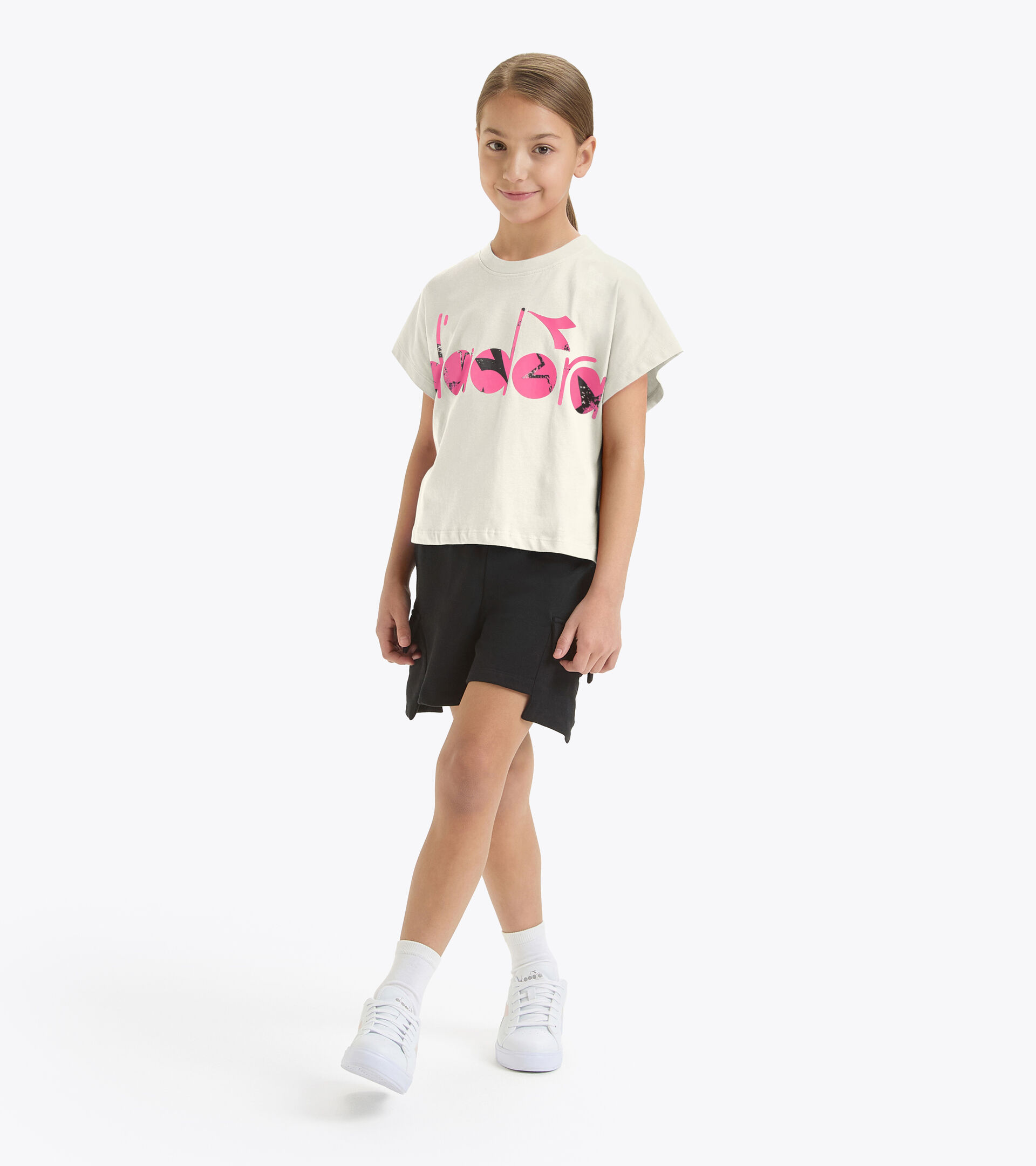 Cropped T-Shirt – Boxy-Schnitt – Mädchen JG. T-SHIRT STARS WOLKE CREME - Diadora