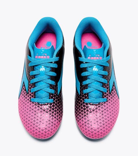 CATTURA GR LPU JR, BLACK/BLUE FLUO/PINK FLUO Calcio boots for firm ground - Junior CATTURA GR LPU JR BLACK/BLUE FLUO/PINK FLUO - Diadora