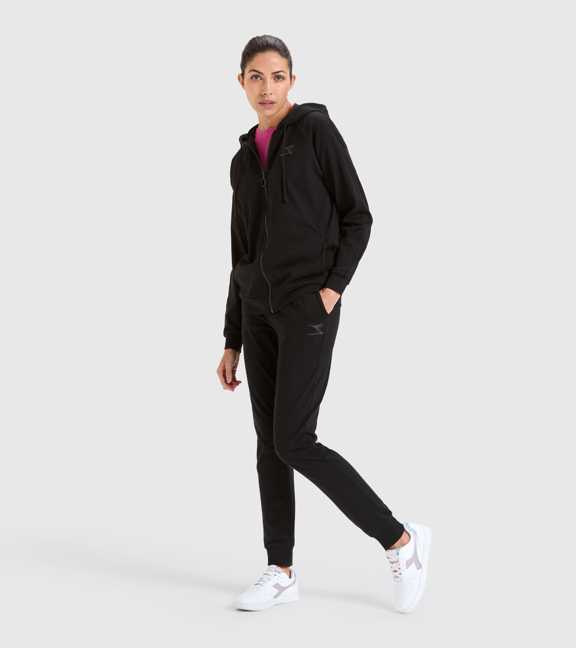 Cotton sports sweatshirt - Women L. HOODIE FZ CHROMIA BLACK - Diadora