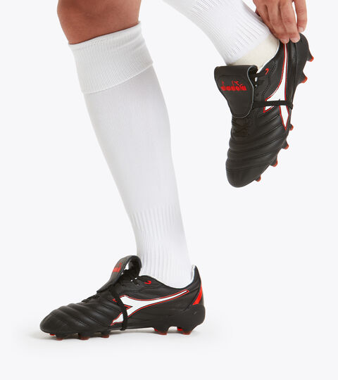 BRASIL ELITE TECH T ITA LPX, BLACK/WHITE/FLUO RED Firm ground football boots - Made in Italy BRASIL ELITE TECH T ITA LPX BLACK/WHITE/FLUO RED - Diadora