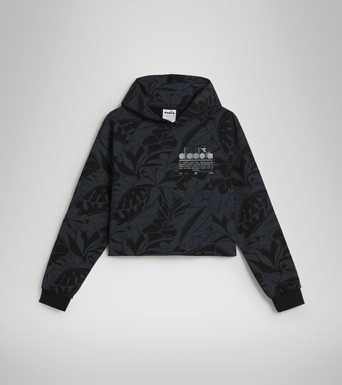 L. HOODIE CROP MANIFESTO, BLACK Cropped organic cotton hoodie - Women L. HOODIE CROP MANIFESTO BLACK - Diadora