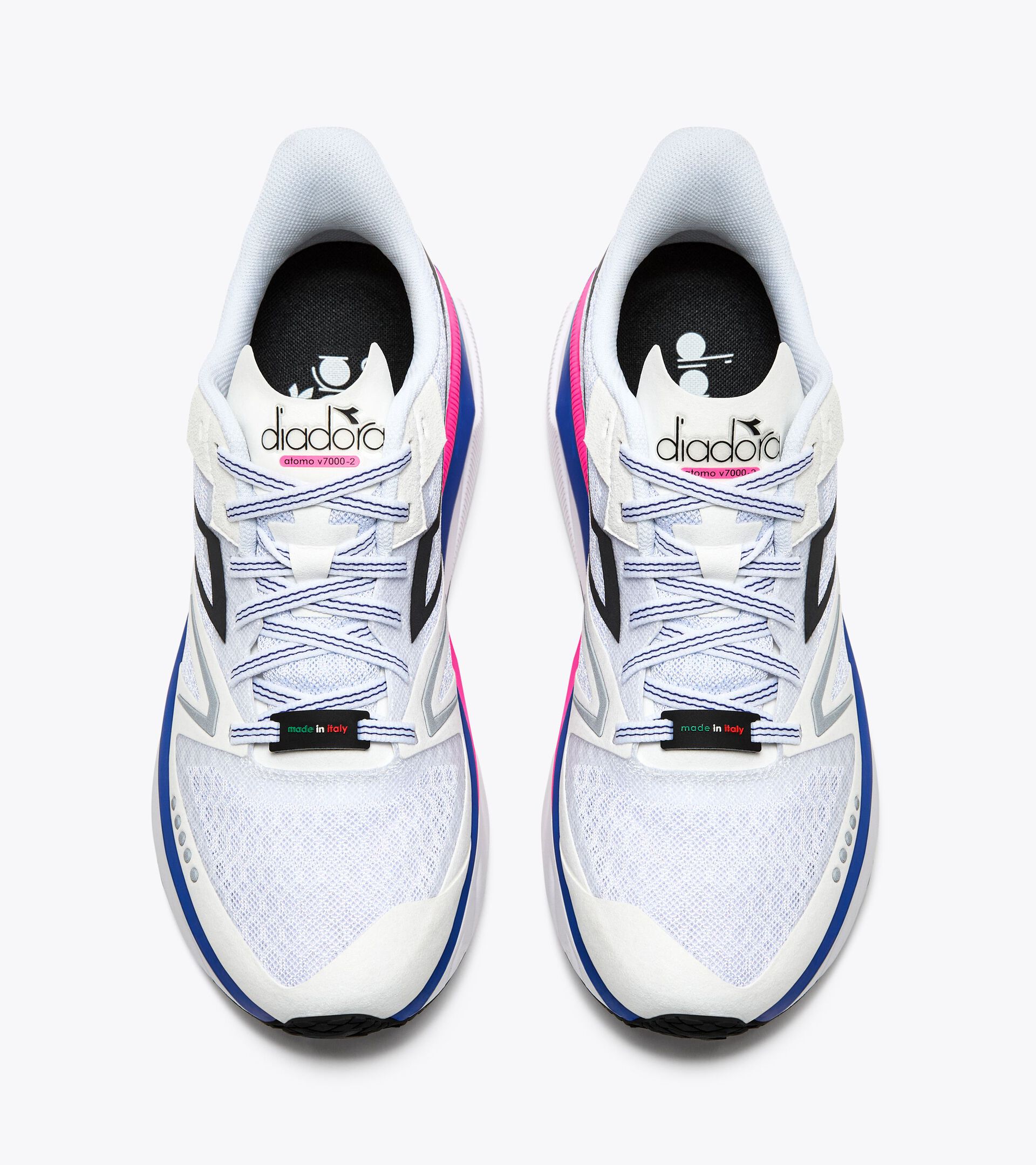 Made in Italy running shoe - Lightness and cushioning - All gender ATOMO V7000-2 WHITE/SURF THE WEB/PINK FLUO - Diadora