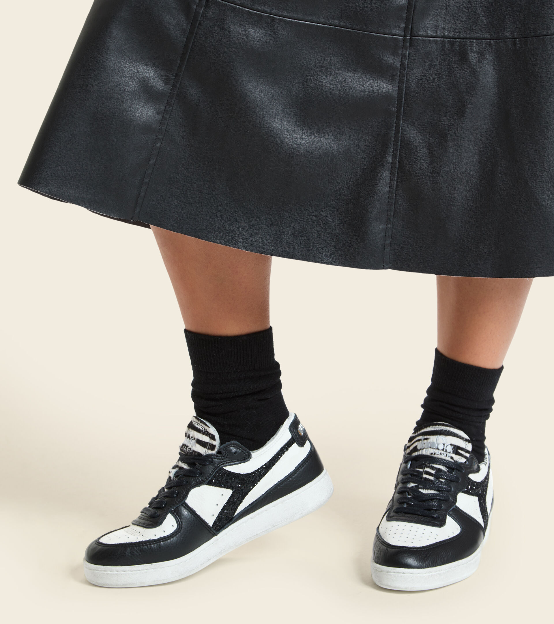 Heritage shoe - Women MI BASKET ROW CUT JUNGLE WN WHITE/BLACK - Diadora
