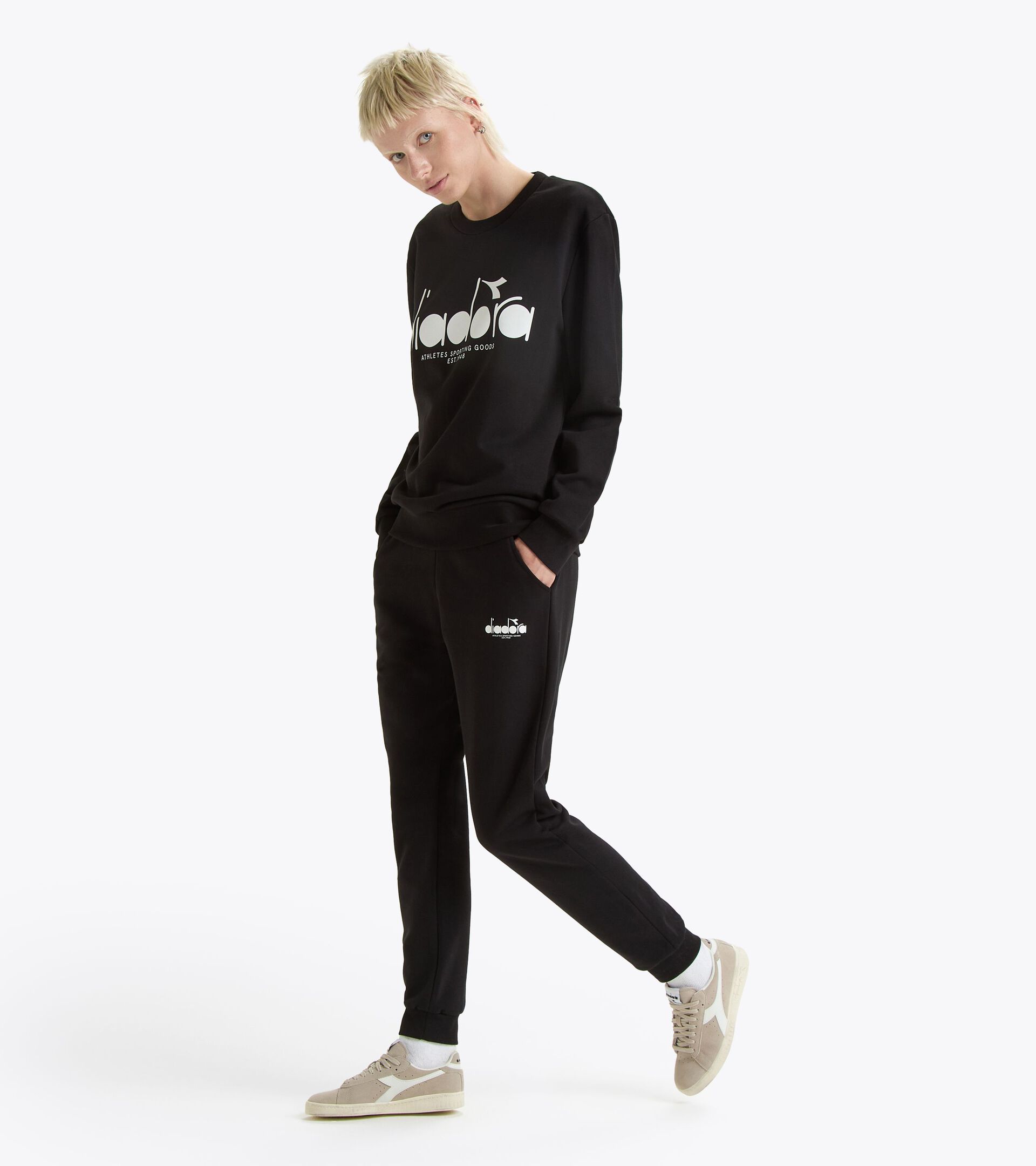 Sweatshirt aus Baumwolle mit rundem Ausschnitt - alle Geschlechter SWEATSHIRT CREW LOGO SCHWARZ - Diadora