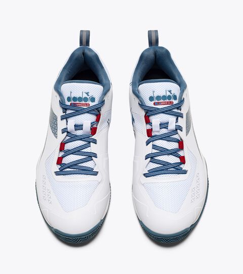 BLUSHIELD TORNEO 2 CLAY, WHITE/OCEANVIEW/SALSA Tennis shoes for clay court - Men BLUSHIELD TORNEO 2 CLAY WHITE/OCEANVIEW/SALSA - Diadora