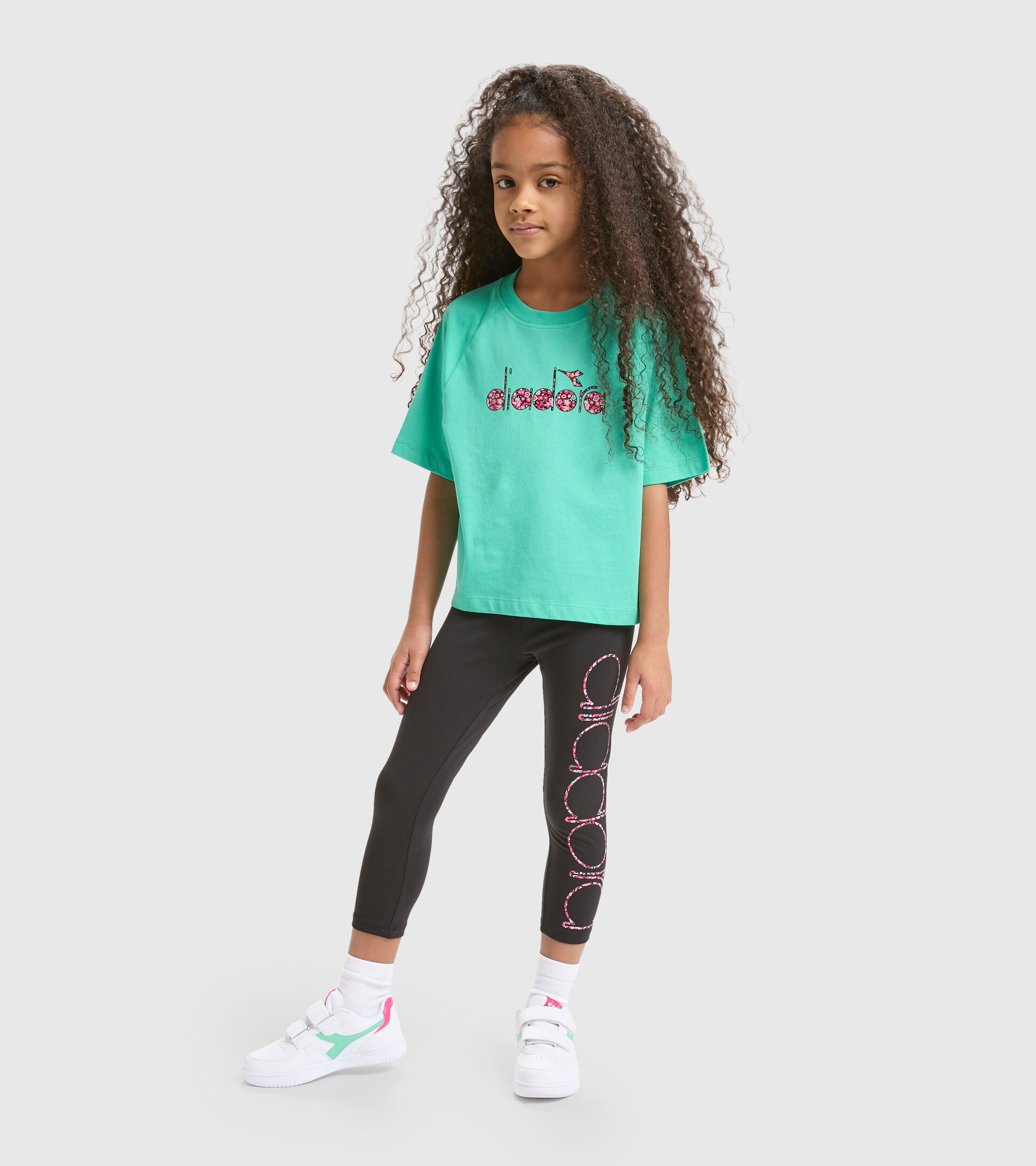 Cotton sports T-shirt - Girls JG.T-SHIRT SS BLOSSOM BISCAY GREEN - Diadora