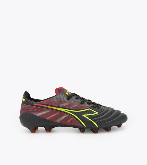 Firm ground football boots - Made in Italy BRASIL ELITE VELOCE ITA LPX BLK/FLUO YELLOW DD/MILANO RED - Diadora