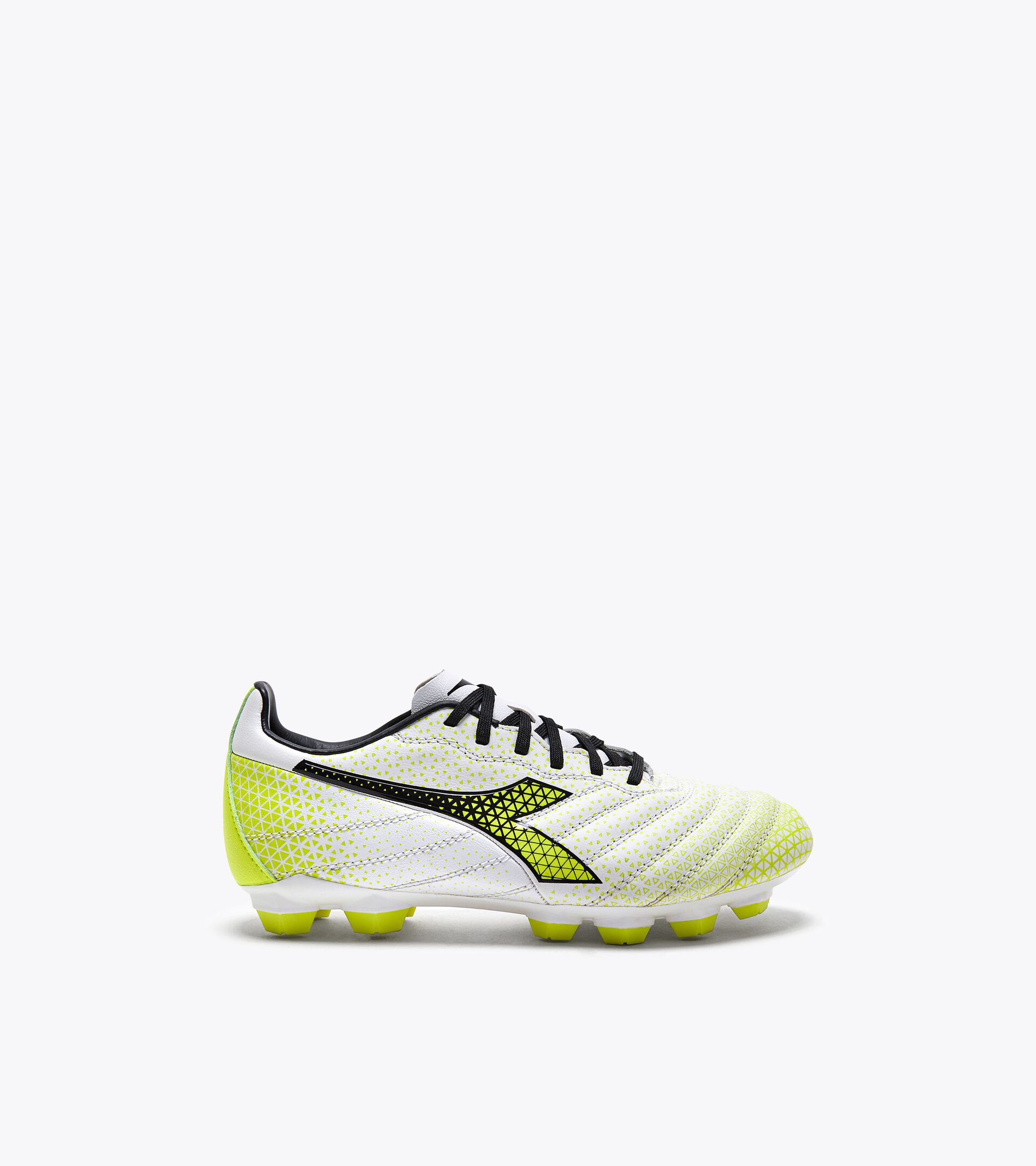Calcio boots for firm ground - Junior BRASIL ELITE GR LT LPU Y WHITE/BLACK/FLUO YELLOW DD - Diadora