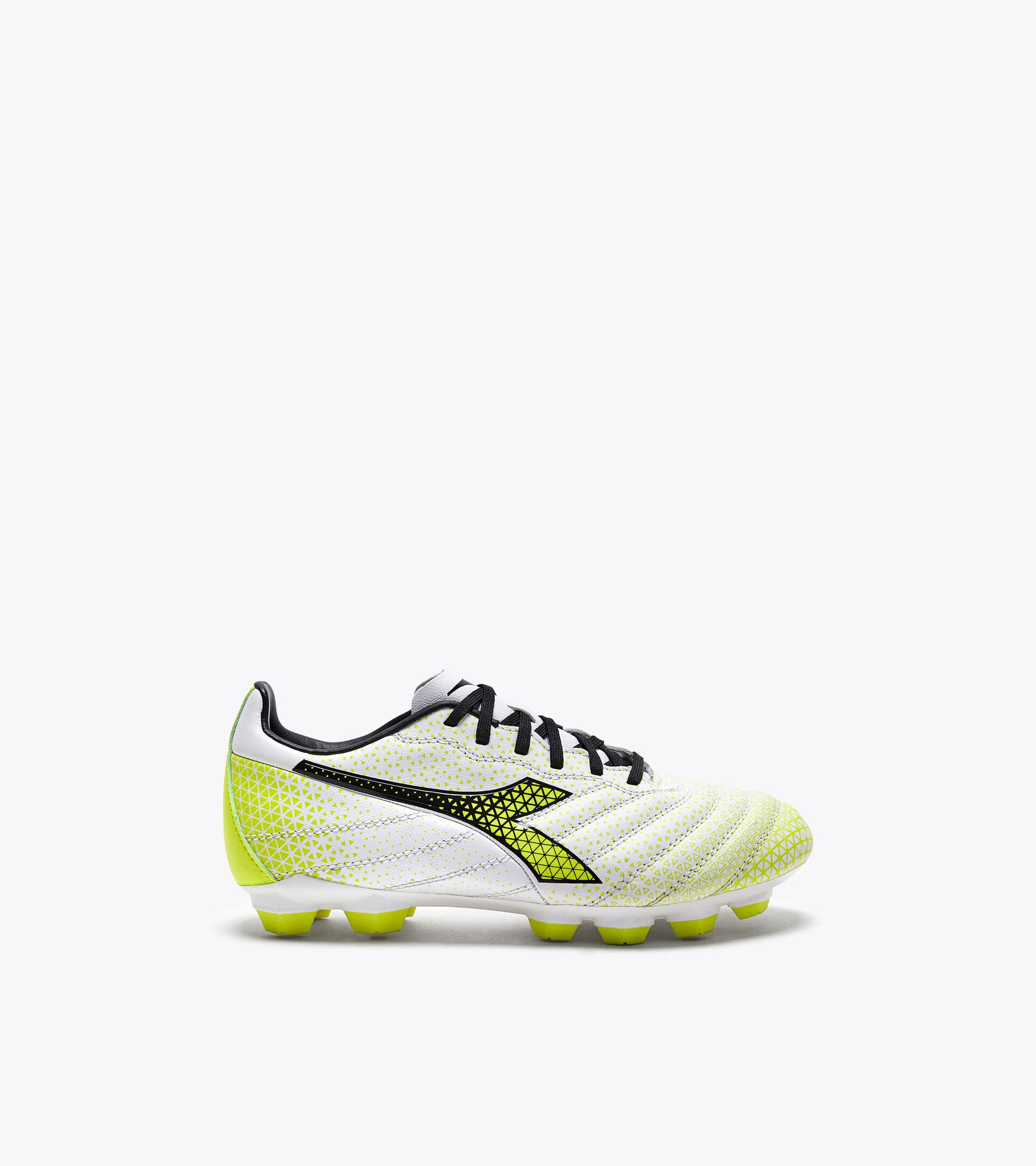 Bota de fútbol para superficies compactas - Júnior  BRASIL ELITE GR LT LPU Y BIANCO/NERO/GIALLO FLUO DIADOR - Diadora