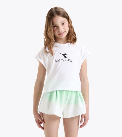 T-Shirt aus Baumwolle - Mädchen JG.T-SHIRT CROP LOGO PASTEL PAPYRUS WEISS - Diadora