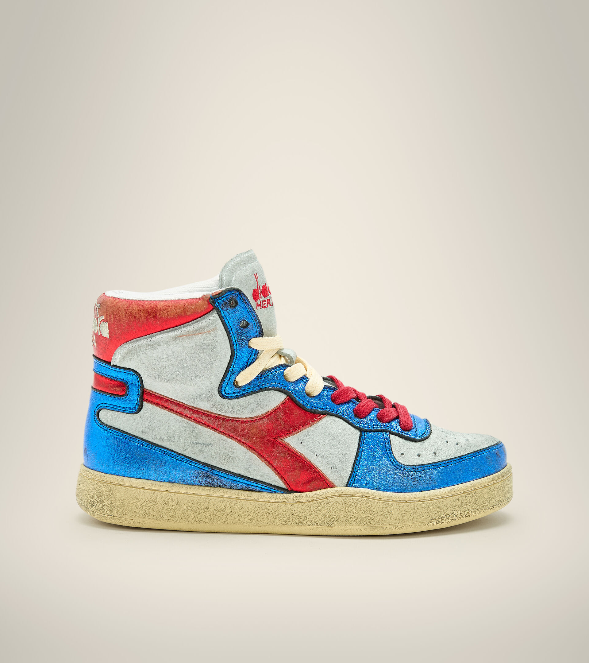 Zapatillas Heritage - Unisex MI BASKET METALLIC PIGSKIN USED WHITE/BLUE - Diadora