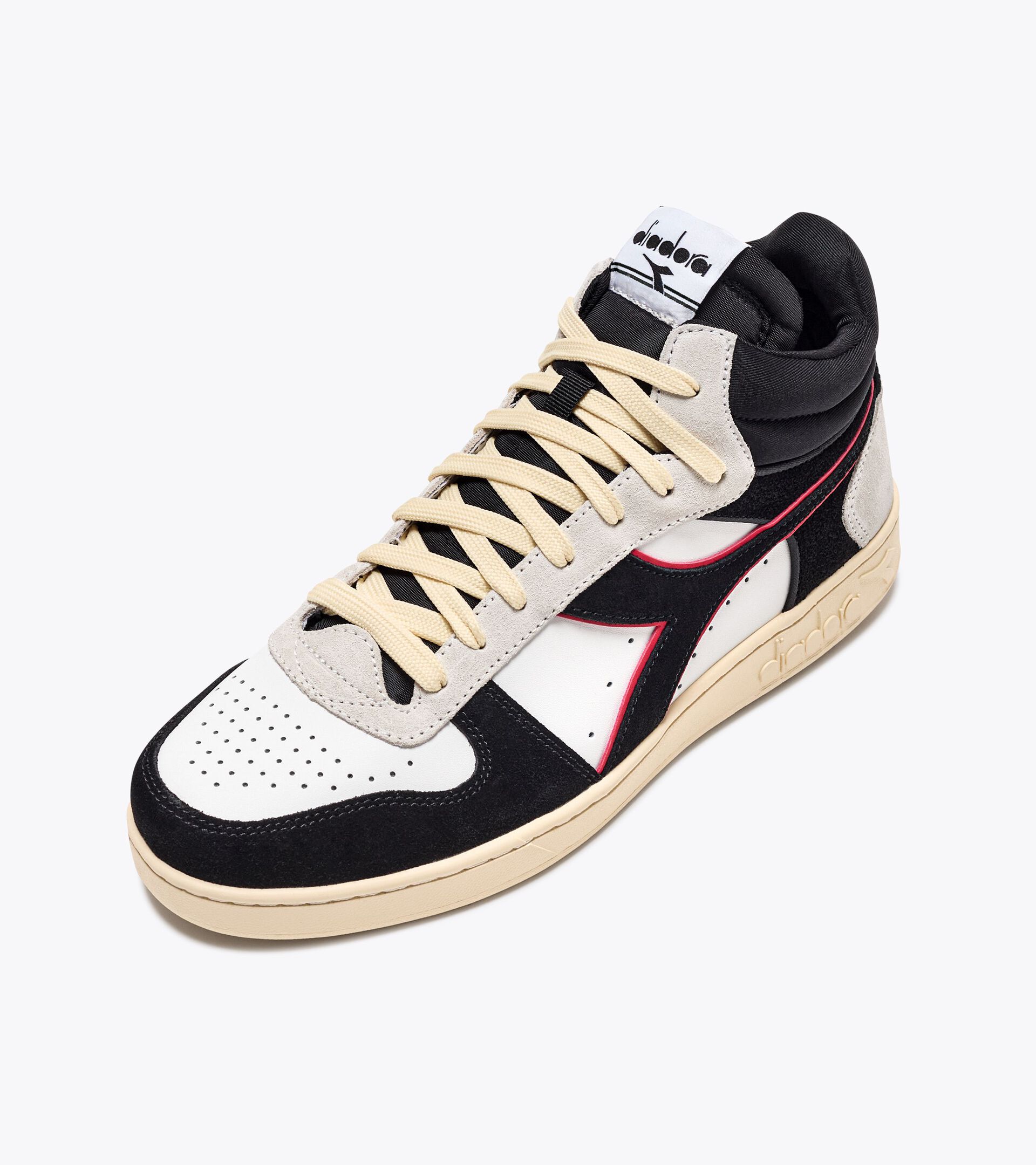 Sporty sneakers - All-Gender MAGIC BASKET DEMI CUT SUEDE LEATHER WHITE/BLACK/DARK RED - Diadora