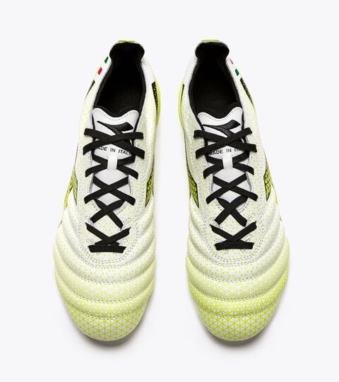 BRASIL ELITE TECH GR ITA LPX, WHITE/BLACK/FLUO YELLOW DD Calcio boots for firm grounds - Made in Italy - Gender Neutral BRASIL ELITE TECH GR ITA LPX WHITE/BLACK/FLUO YELLOW DD - Diadora
