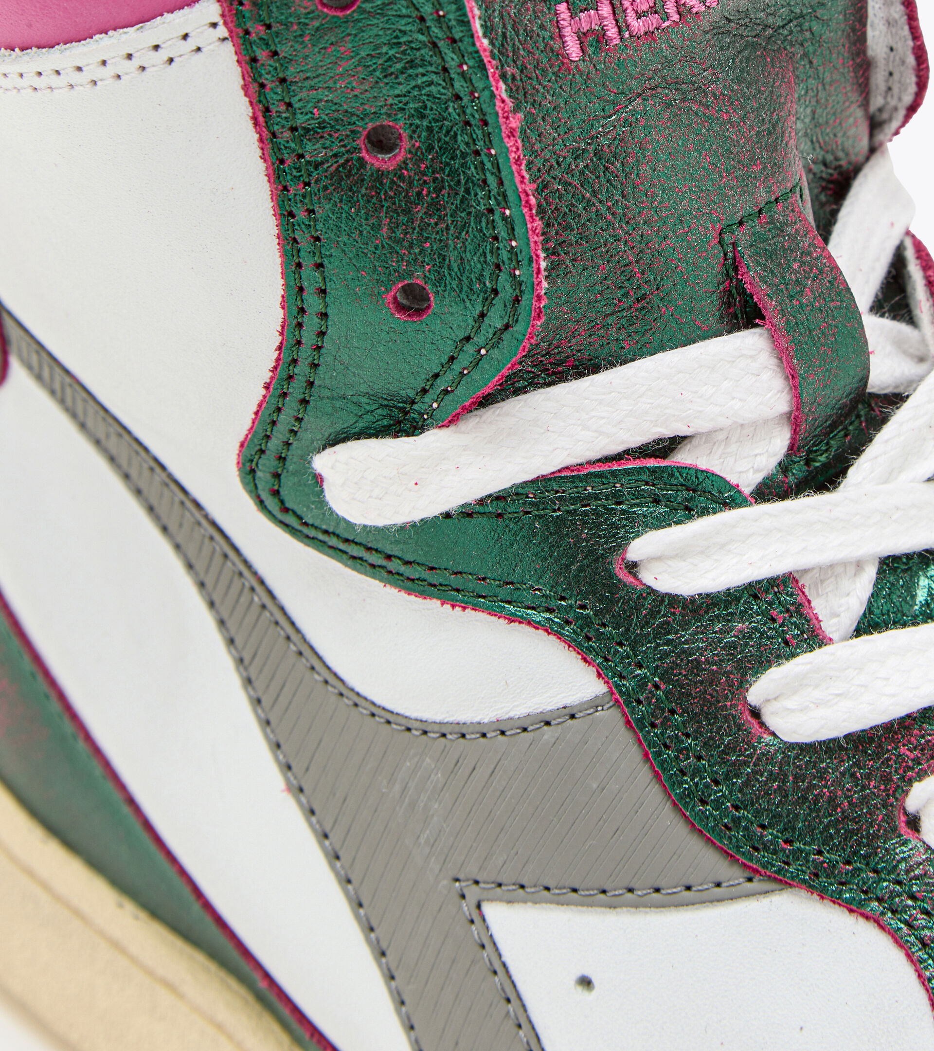 Heritage shoes - Unisex MI BASKET METAL MIX USED WHITE/GREEN - Diadora