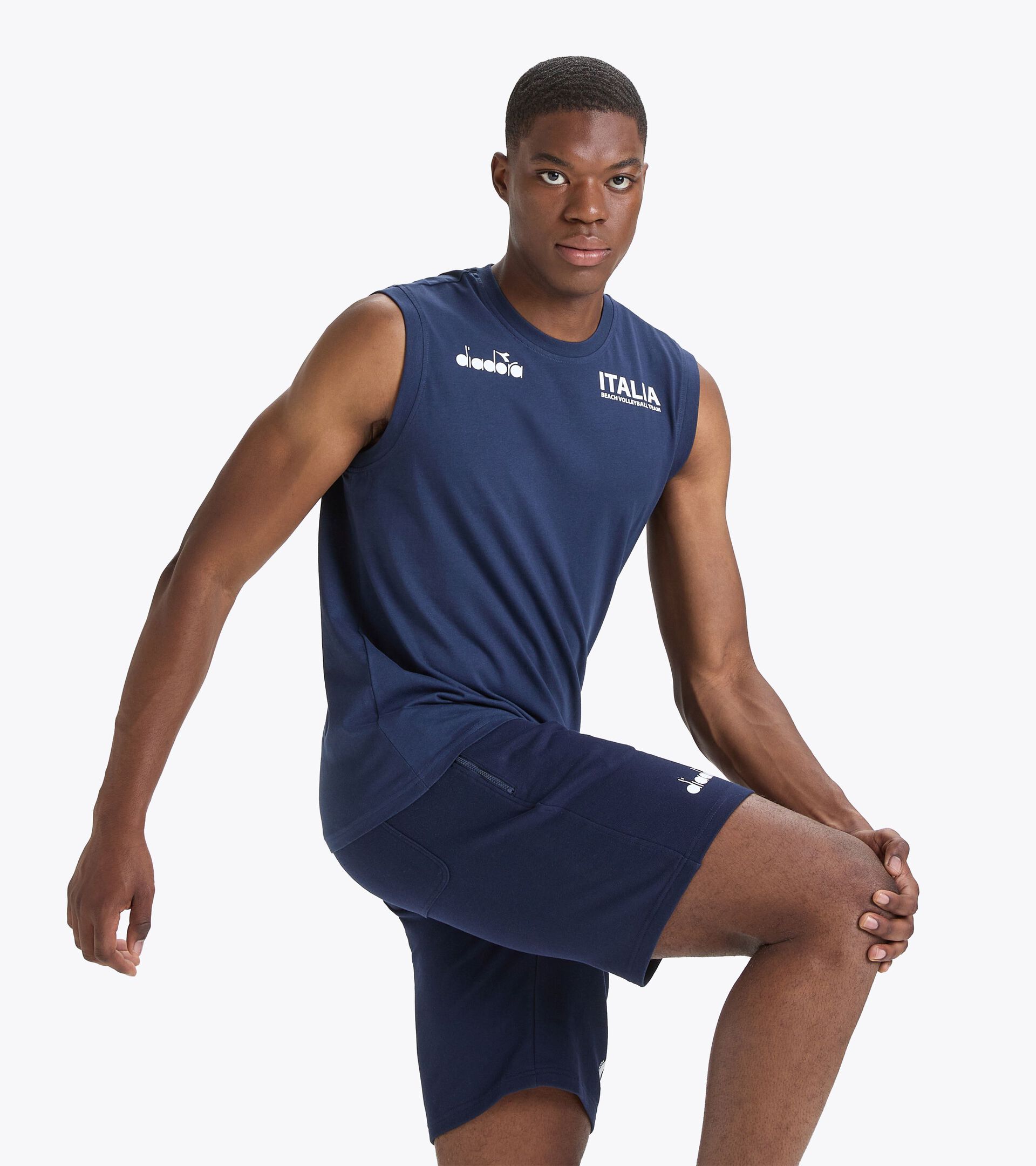 Camiseta sin mangas para hombre - Selección Italiana de Vóley Playa SLEEVELESS ALLENAMENTO UOMO BV23 ITALIA AZUL CHAQUETON - Diadora