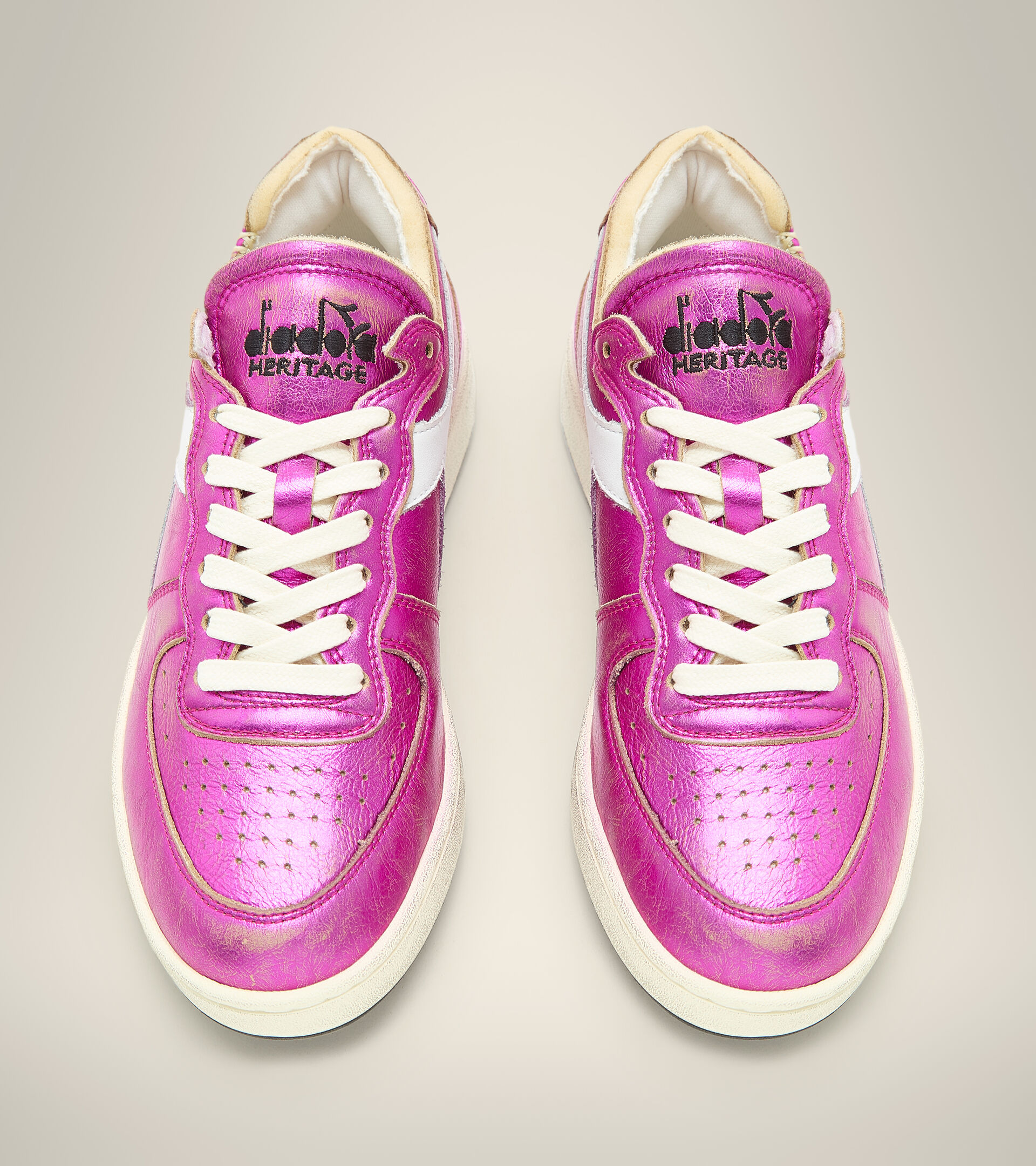 Heritage shoe - Women MI BASKET ROW CUT SILVER USED W FUCHSIA RED - Diadora