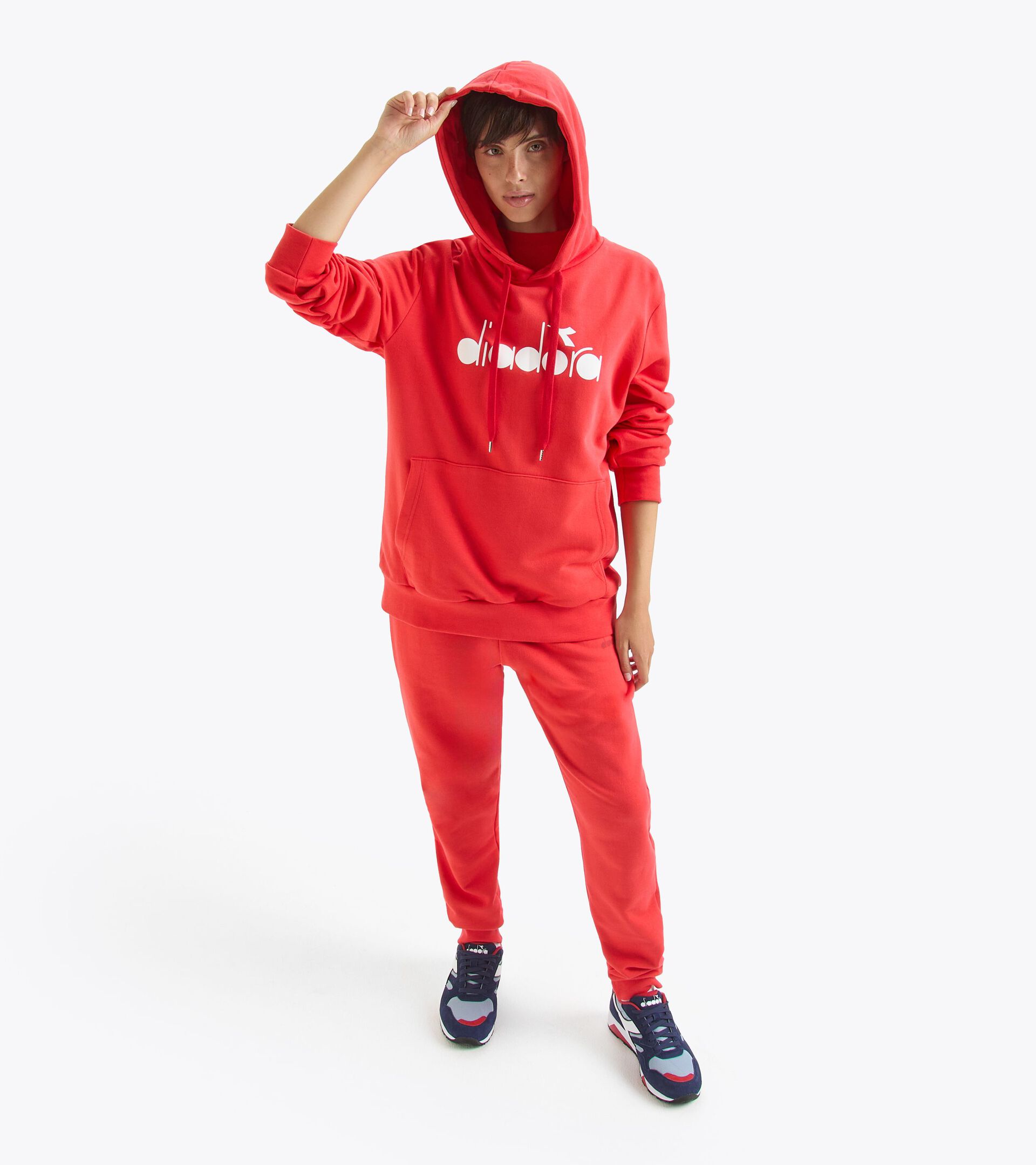 Sporty hoodie - Made in Italy - Gender Neutral HOODIE LOGO BITTERSWEET RED - Diadora