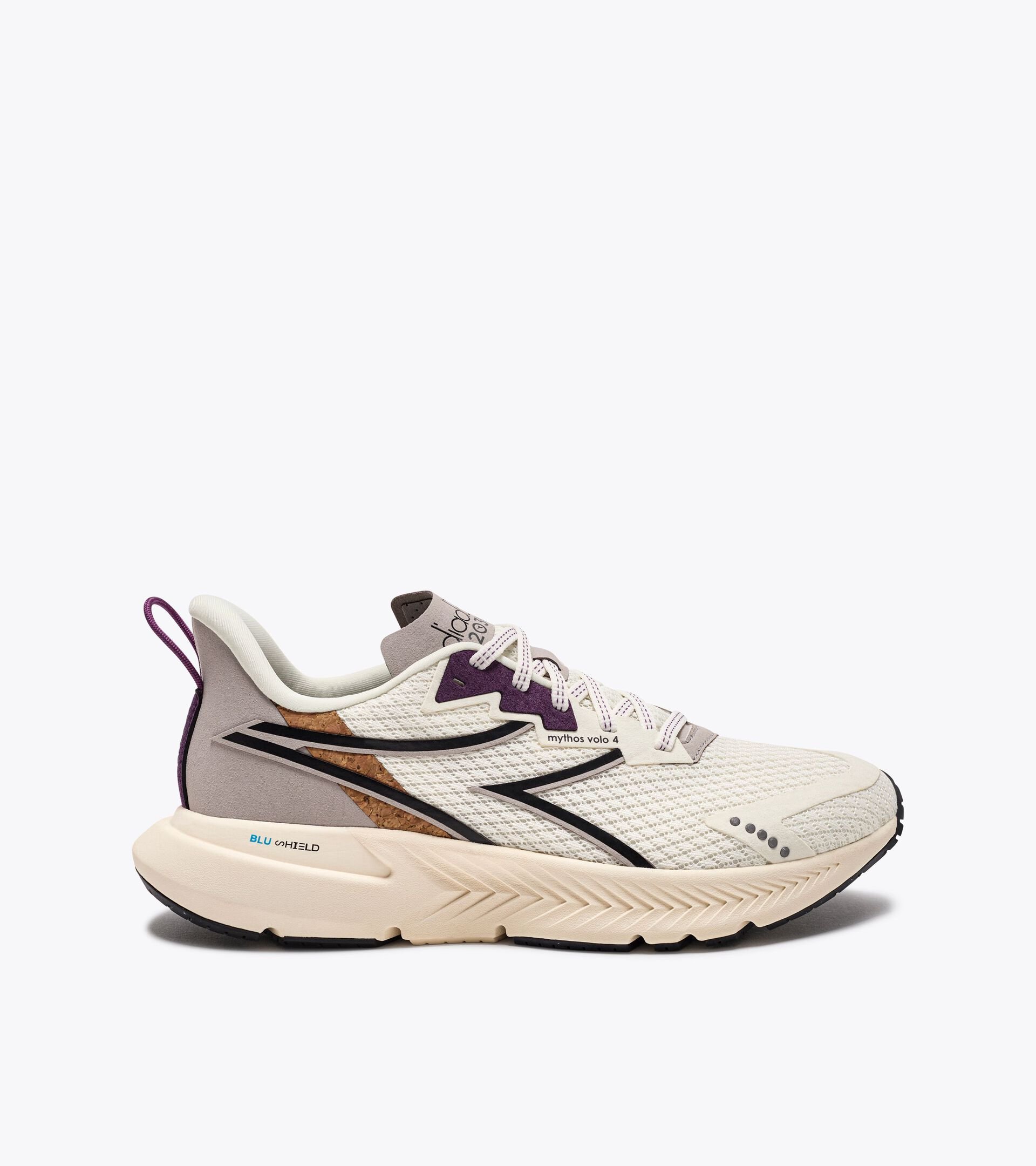 Running shoe - Women's - Crafted from materials with reduced environmental impact MYTHOS BLUSHIELD VOLO 4  W 2030 WHISPER WHT/BLK/SUNSET PURPLE - Diadora