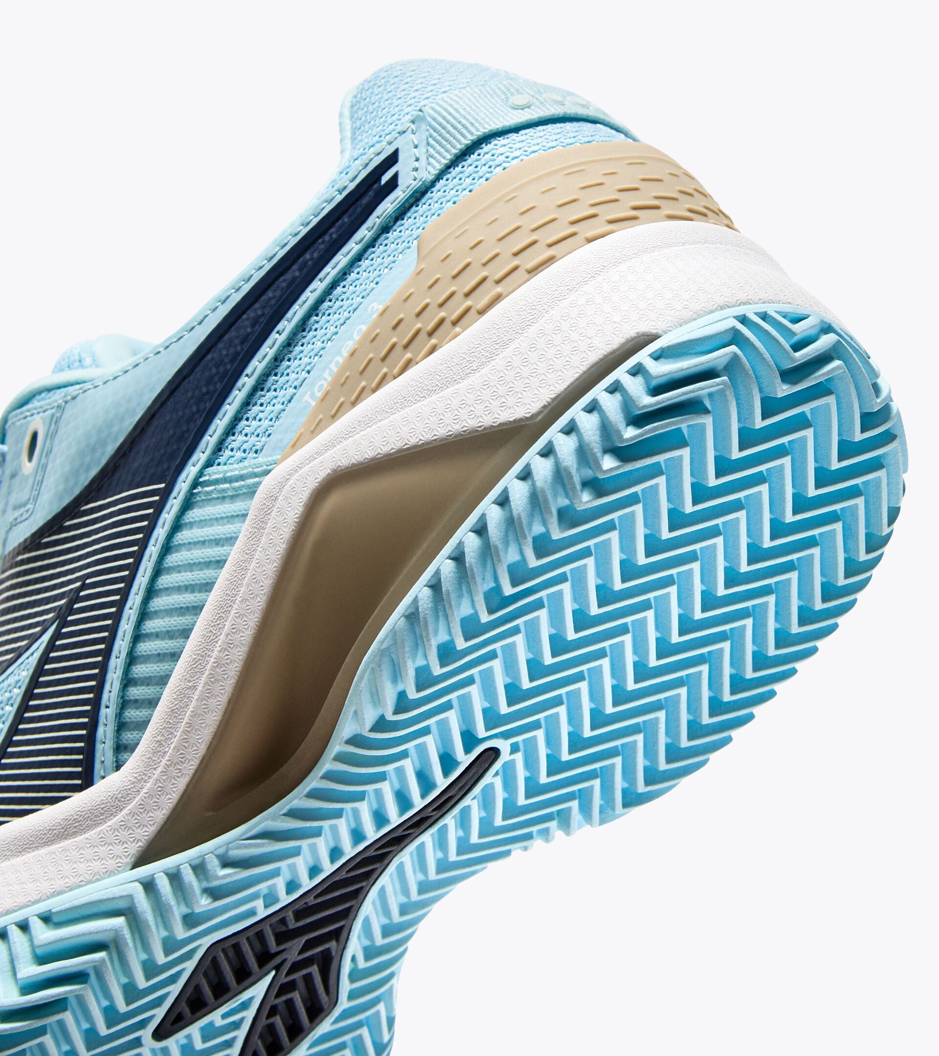 Tennis shoe for clay courts - Protection and cushioning - Women&rsquo;s
 BLUSHIELD TORNEO 3 W CLAY CORYDALIS BLUE/BLACK IRIS - Diadora