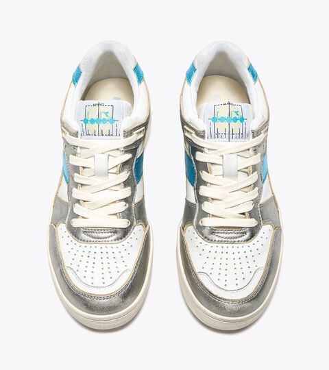 B.560 METAL MIX WN, WHITE/SILVER/AQUAMARINE Heritage leather sneaker - Women’s B.560 METAL MIX WN WHITE/SILVER/AQUAMARINE - Diadora