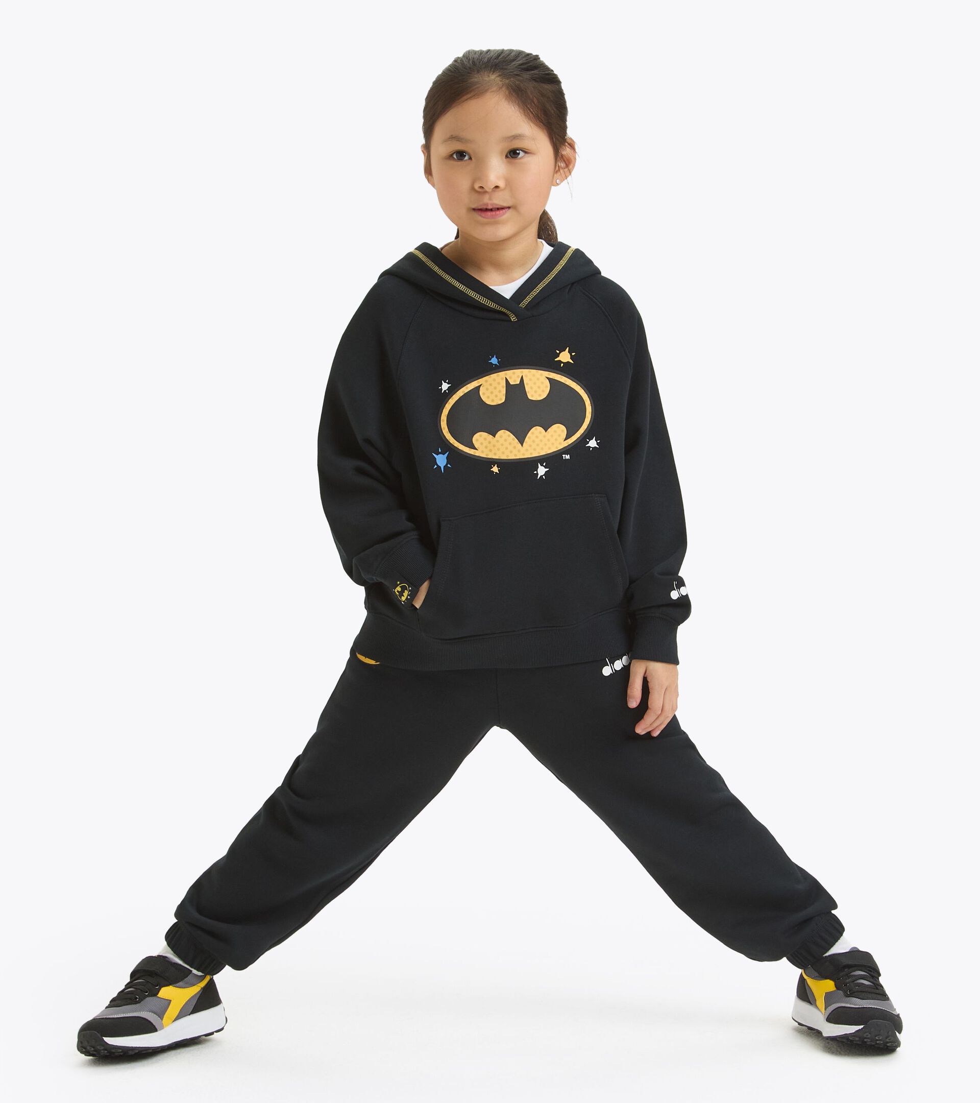 Sweatshirt Superhelden mit Kapuze - Jungen und Mädchen  JU.HOODIE SUPERHEROES SCHWARZ - Diadora
