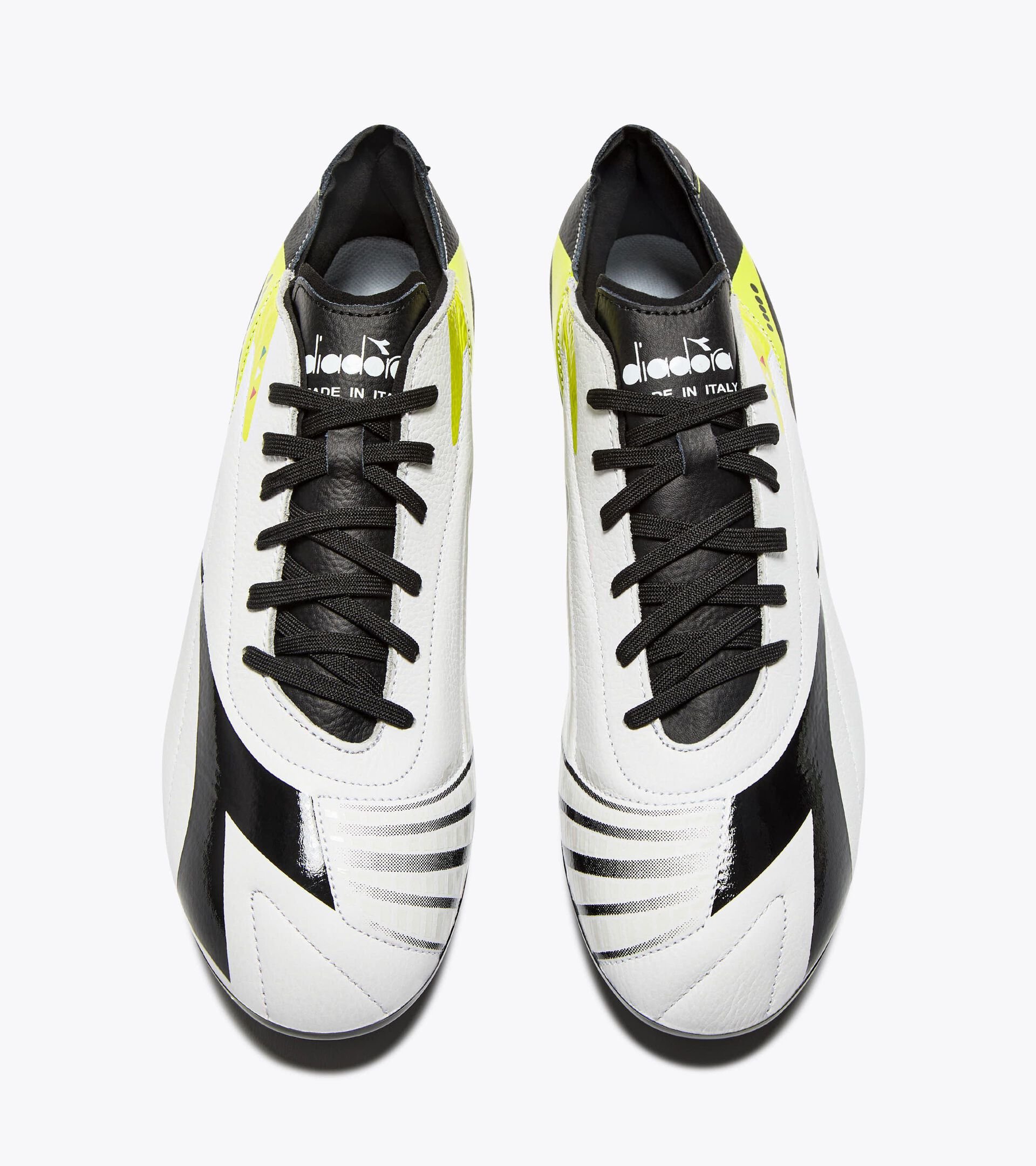 Leather calcio boots for firm grounds - Made In Italy - Gender Neutral MAXIMUS ICON ITA SLX BLACK/WHITE/YELLOW FL DD - Diadora