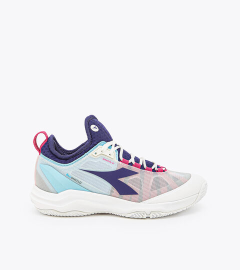 Tennis shoes for clay courts - Women SPEED BLUSHIELD FLY 4 + W CLAY WHITE/BLUEPRINT/PINK YARROW - Diadora
