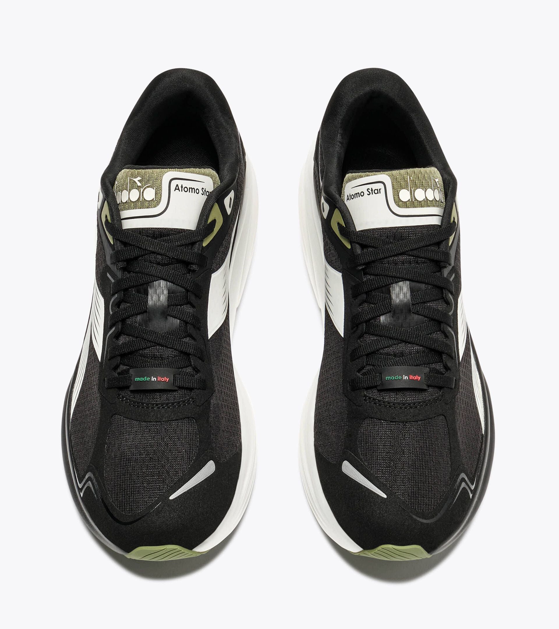 Made in Italy running shoe - Lightness and cushioning - All-Gender ATOMO STAR BLACK/WHITE/SAGE - Diadora