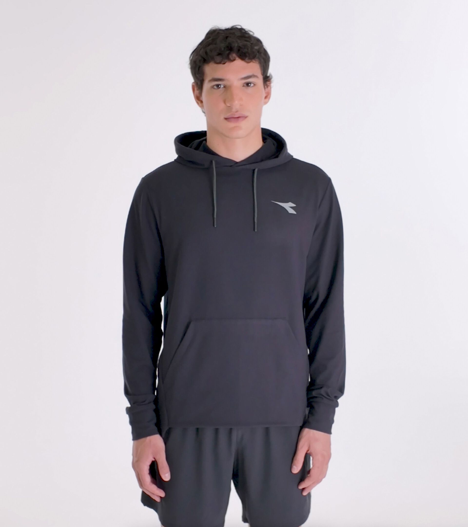 Pullover aus Jersey f&uuml;r nach dem Training&sect;Herren JERSEY PULLOVER HOODIE RUN CREW SCHWARZ - Diadora