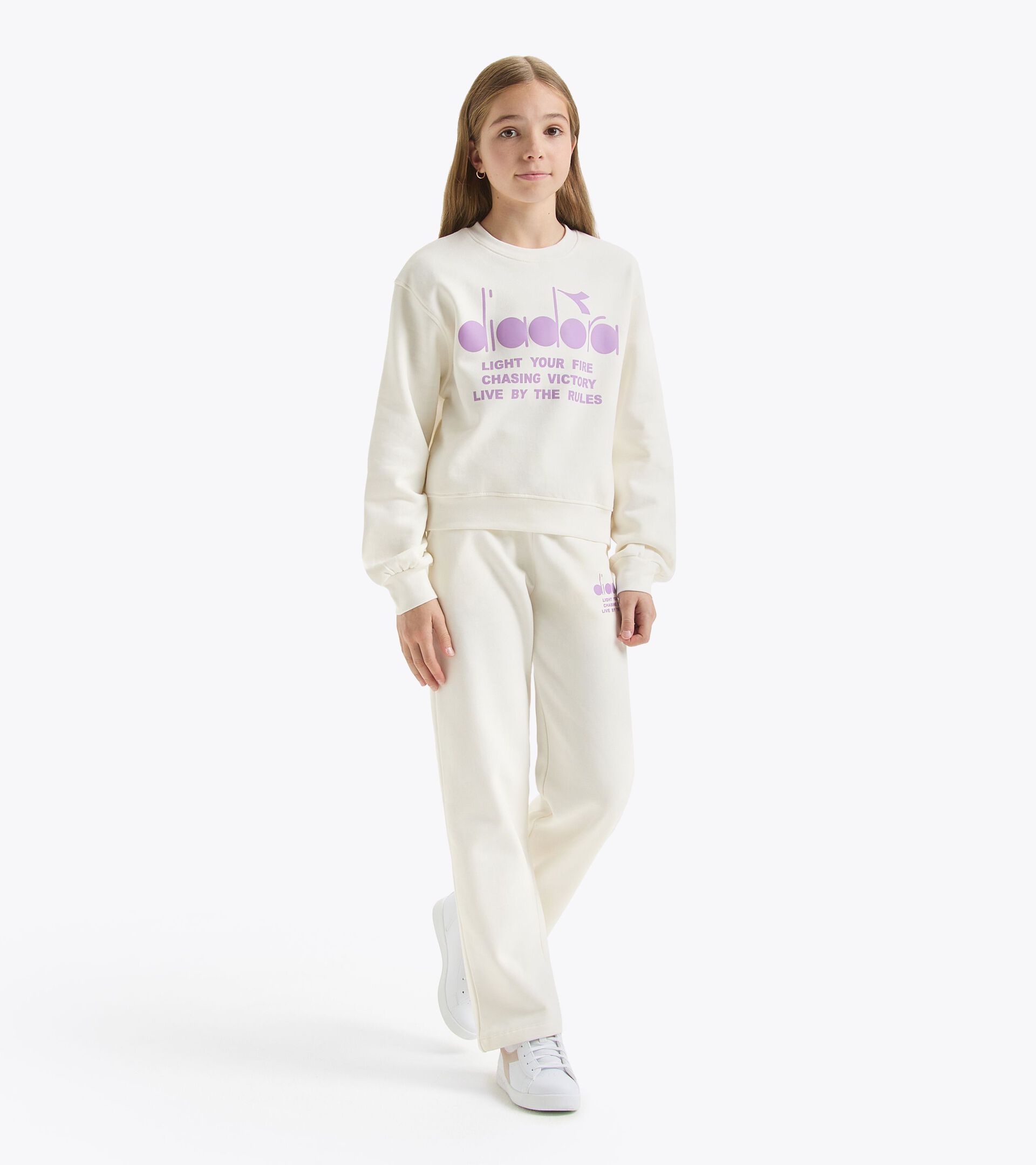 Felpa cropped - Bambina JG.SWEATSHIRT CREW LOGO PASTEL CREMA NUVOLA - Diadora