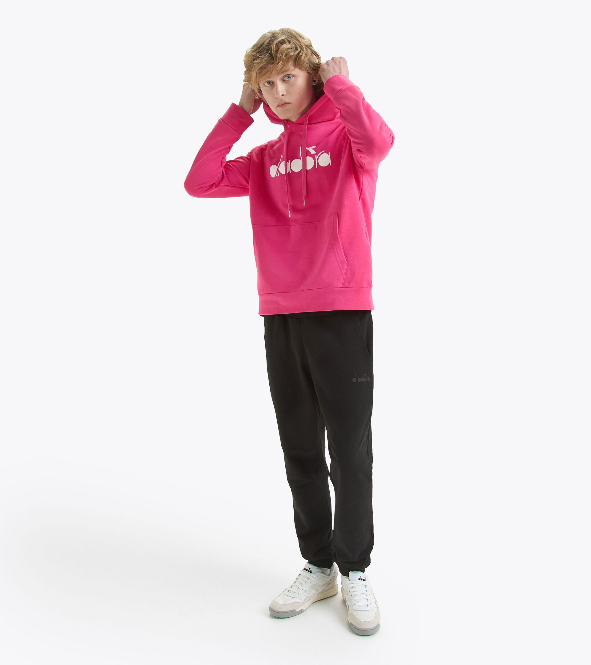 Sporty hoodie - Made in Italy - Gender Neutral HOODIE LOGO PINK SORBET - Diadora