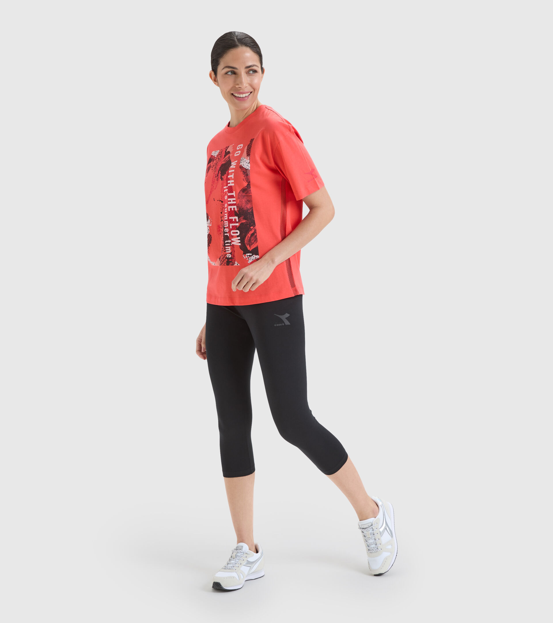 Cotton sports T-shirt - Women L. T-SHIRT SS FLOW HOT CORAL - Diadora