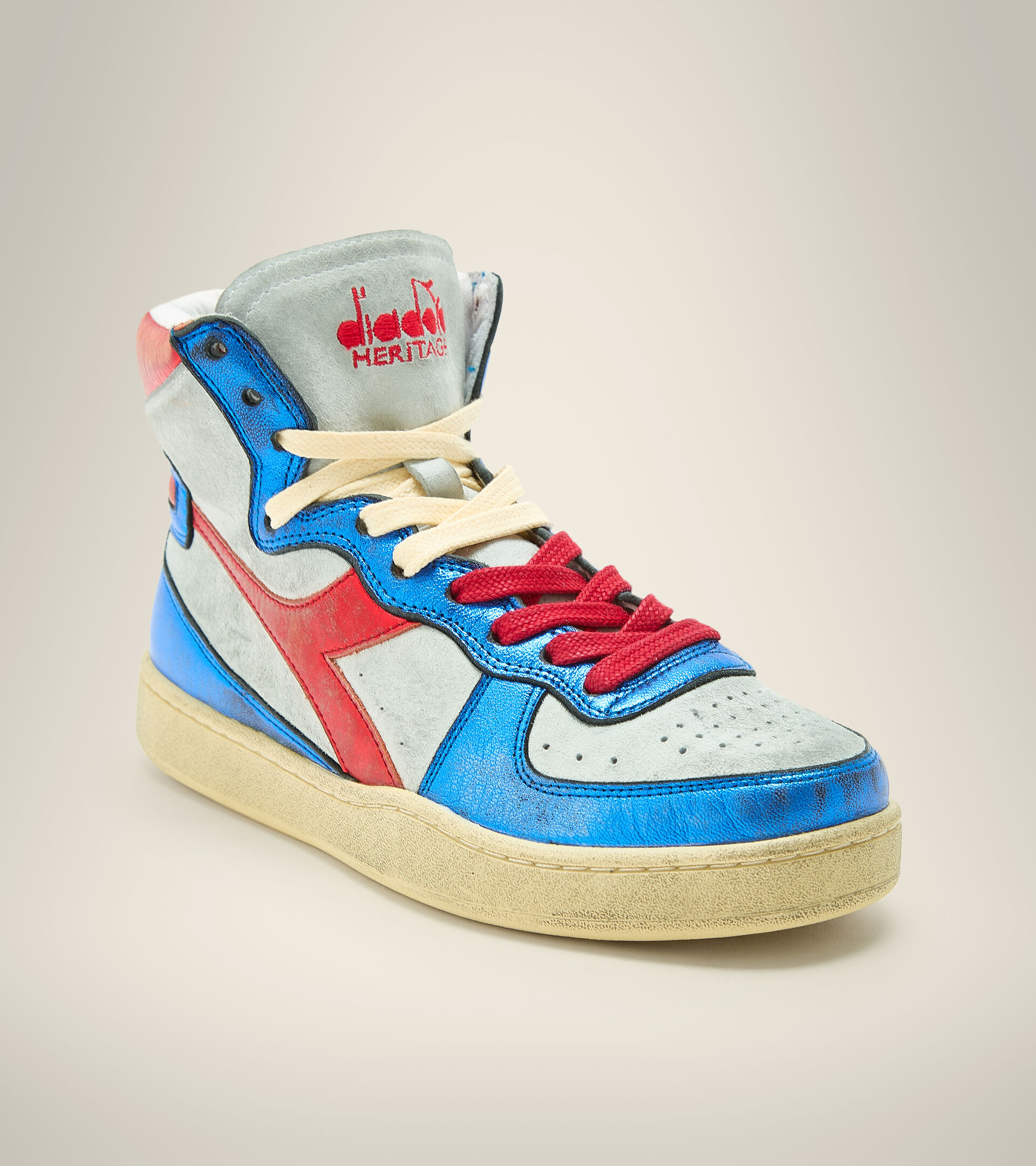 Zapatillas Heritage - Unisex MI BASKET METALLIC PIGSKIN USED WHITE/BLUE - Diadora