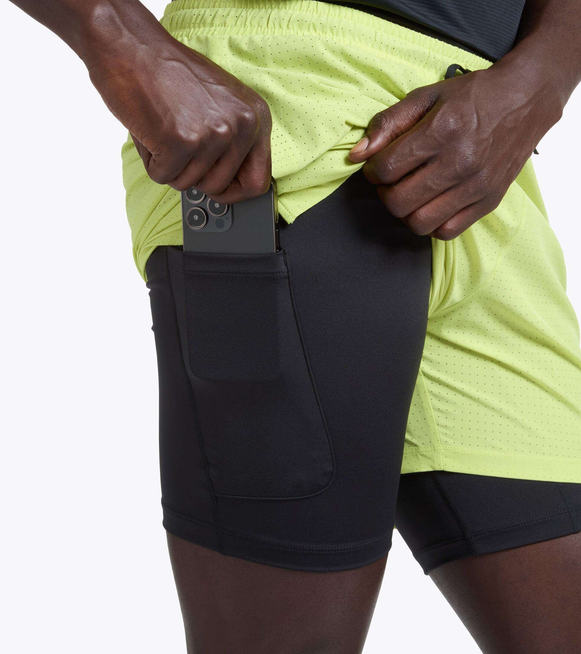 Pantalones cortos 5'&rsquo; de running 2 en 1 - Entrenamiento - Hombre SHORTS 2IN1 5 LIMA SILVESTRE - Diadora