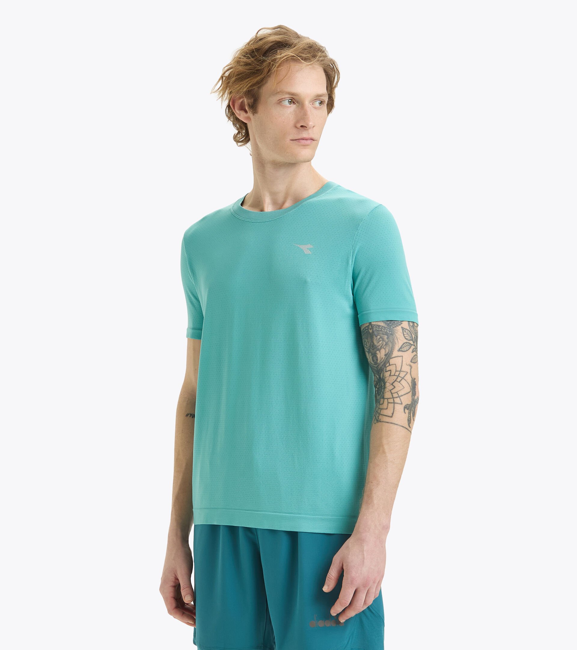 T-shirt da running senza cuciture - Made in Italy - Uomo SS T-SHIRT SKIN FRIENDLY AZZURRO TURCHESE POLVERE - Diadora