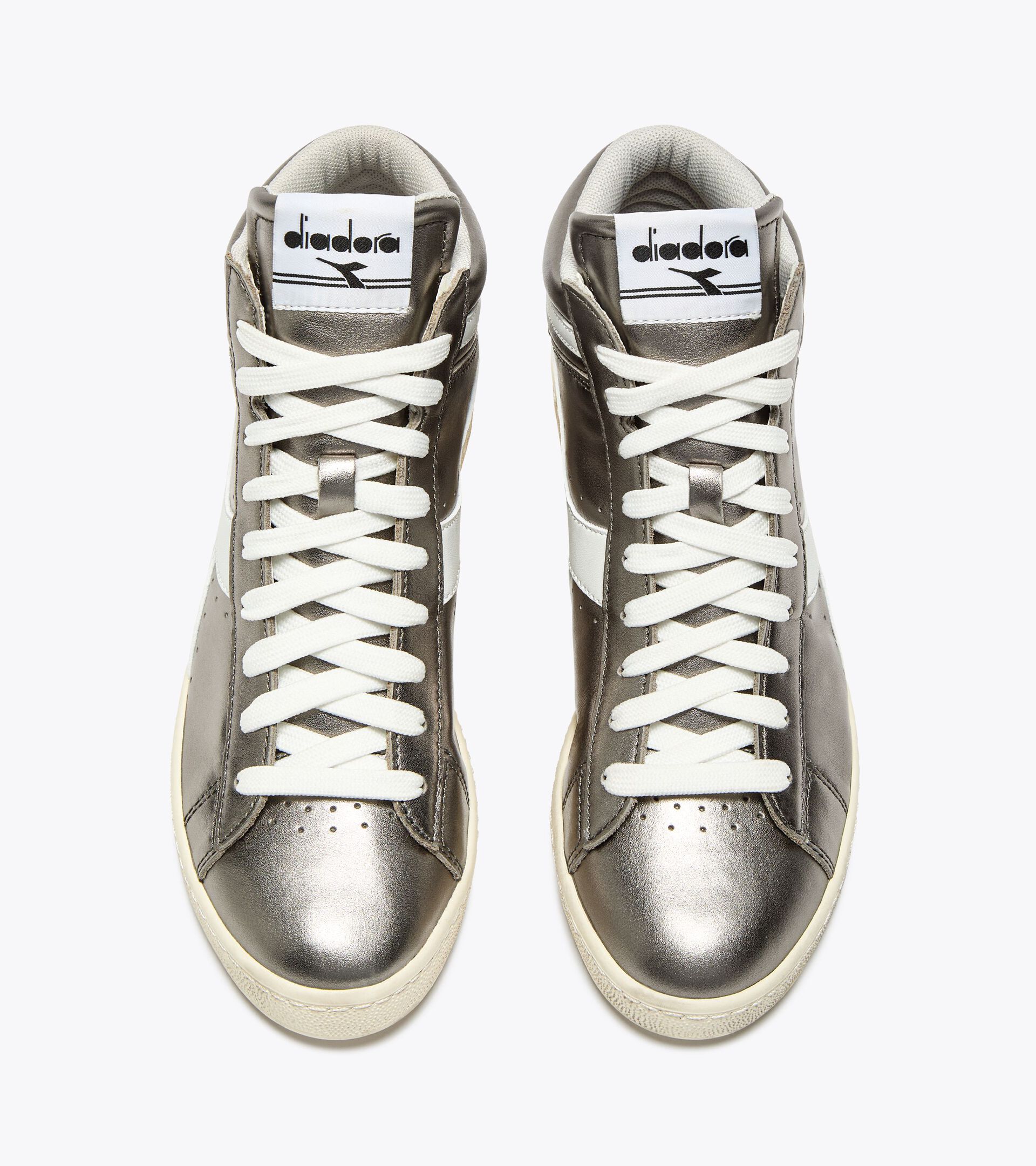 Leather sports sneakers - Women’s  GAME L HIGH METALLIC WN SILVER METALIZED - Diadora