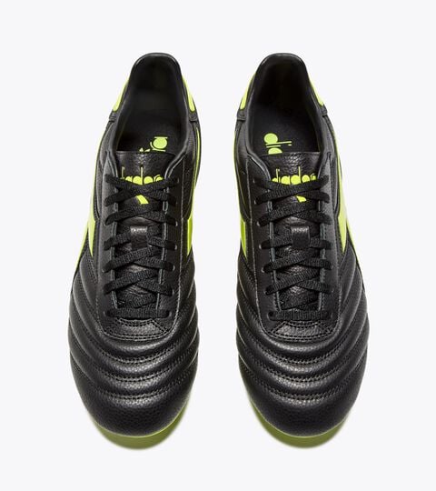 BRASIL ICON LT+ LP12, NOIR/JAUNE FLUO DIA Chaussures de football en cuir pour terrains compacts - Pour tous les genres BRASIL ICON LT+ LP12 NOIR/JAUNE FLUO DIA - Diadora