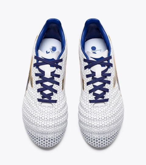 BRASIL ELITE GR LT LPU Y, WHITE/MAZARINE BLUE/GOLD Calcio boots for firm ground - Junior BRASIL ELITE GR LT LPU Y WHITE/MAZARINE BLUE/GOLD - Diadora