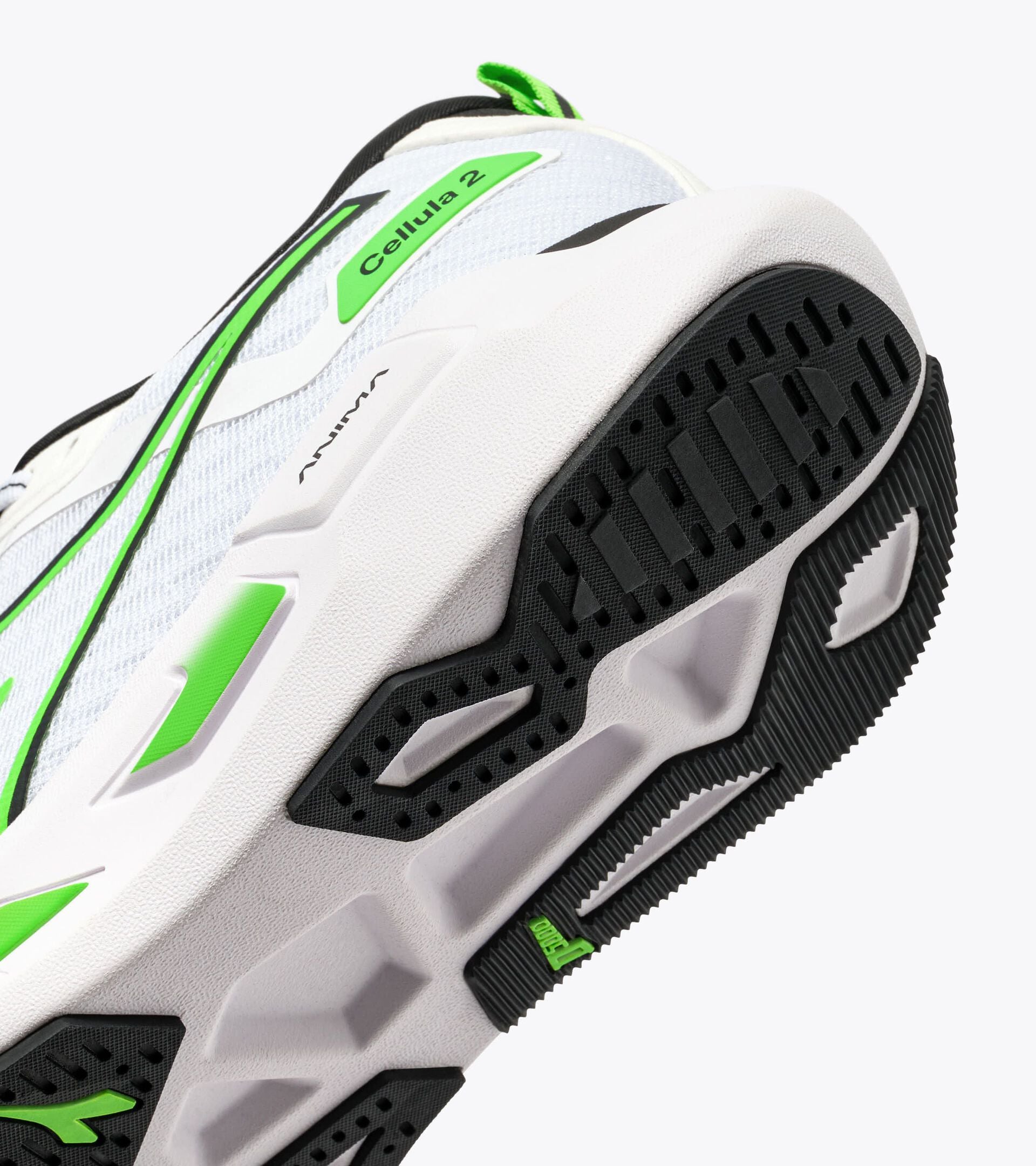 Neutral running shoe - Comfort and stability - Men&rsquo;s CELLULA 2 WHITE/BLACK/GREEN FL - Diadora