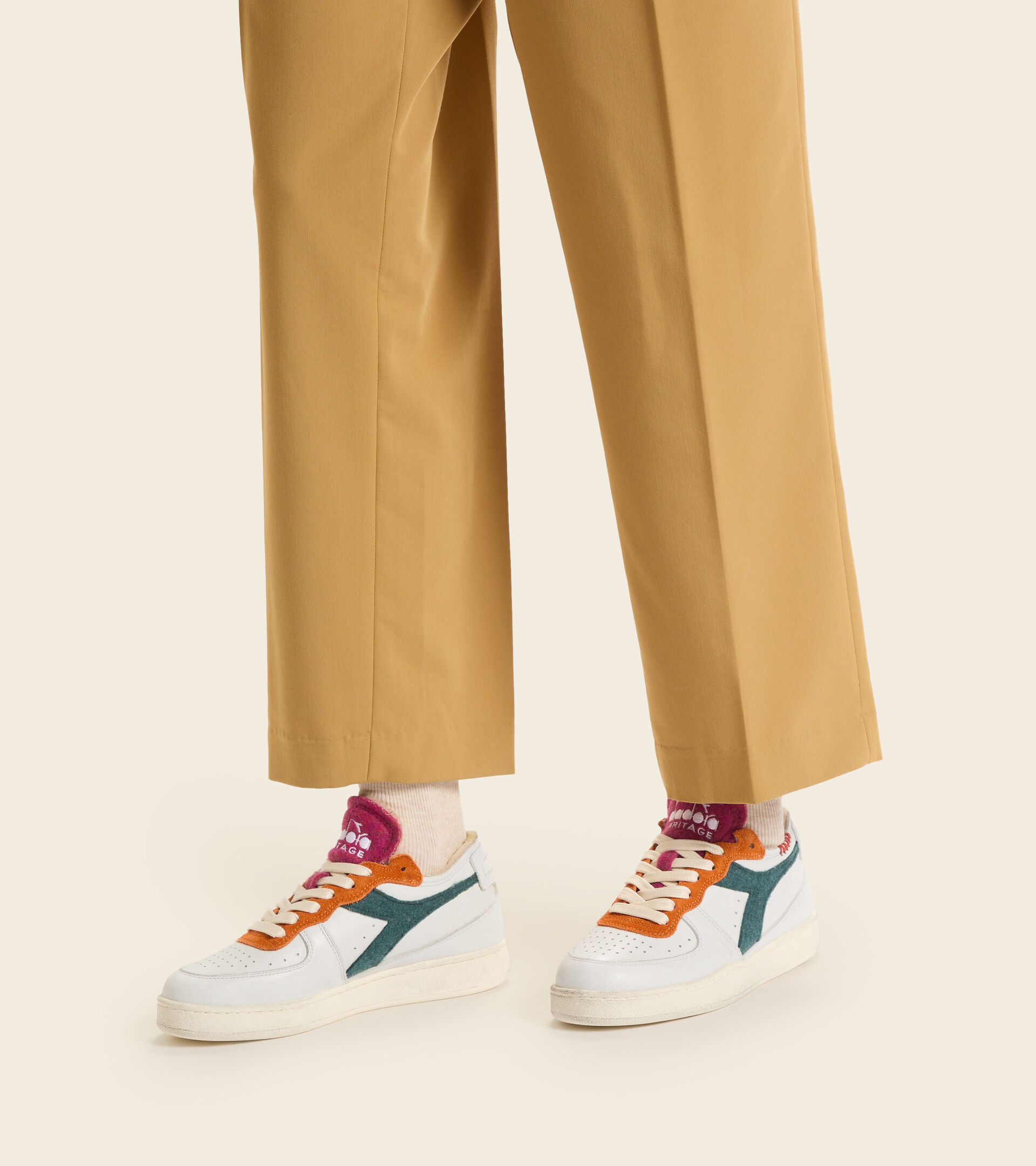 Heritage shoe - Unisex MI BASKET ROW CUT TENNIS WHITE/EDEN - Diadora