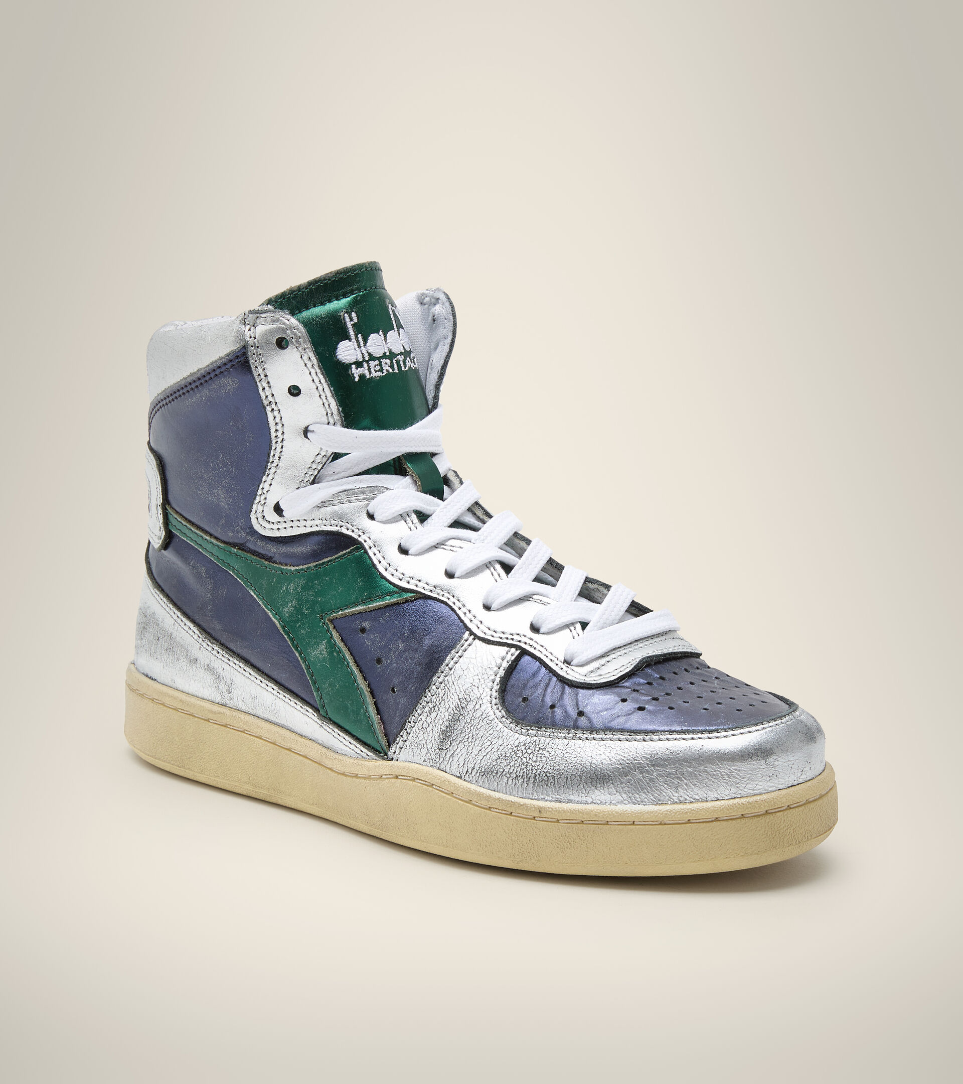Chaussures Heritage - Unisexe MI BASKET METALLIC MIX USED WN POUDRE BLEUE/VERT GALAPAGOS - Diadora