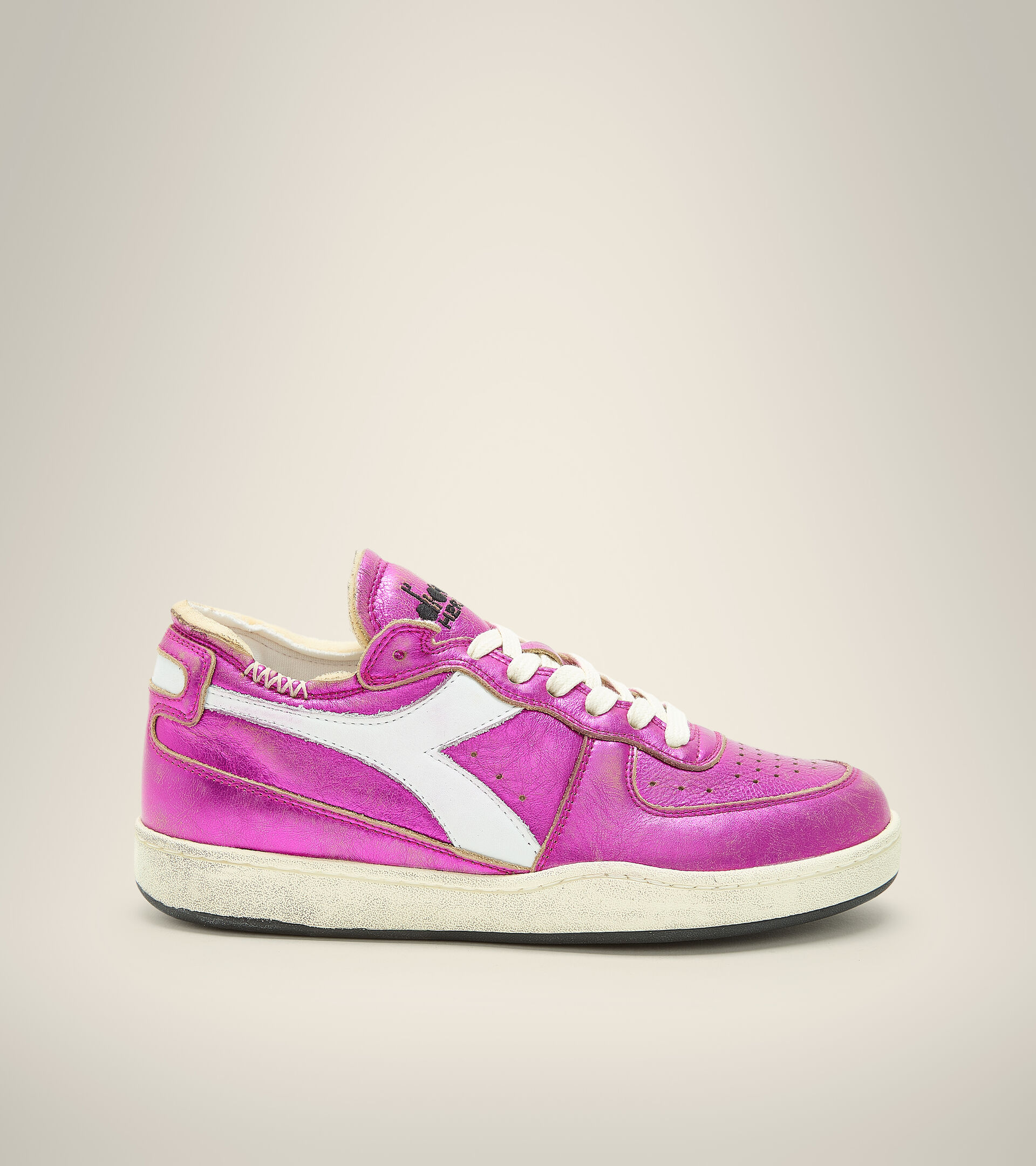 Heritage shoe - Women MI BASKET ROW CUT SILVER USED W FUCHSIA RED - Diadora