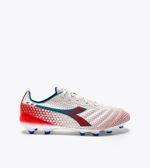 Calcio boots for firm grounds - Made in Italy - Gender Neutral BRASIL ELITE TECH GR ITA LPX WHT/TILE BLUE/FLUO RED - Diadora